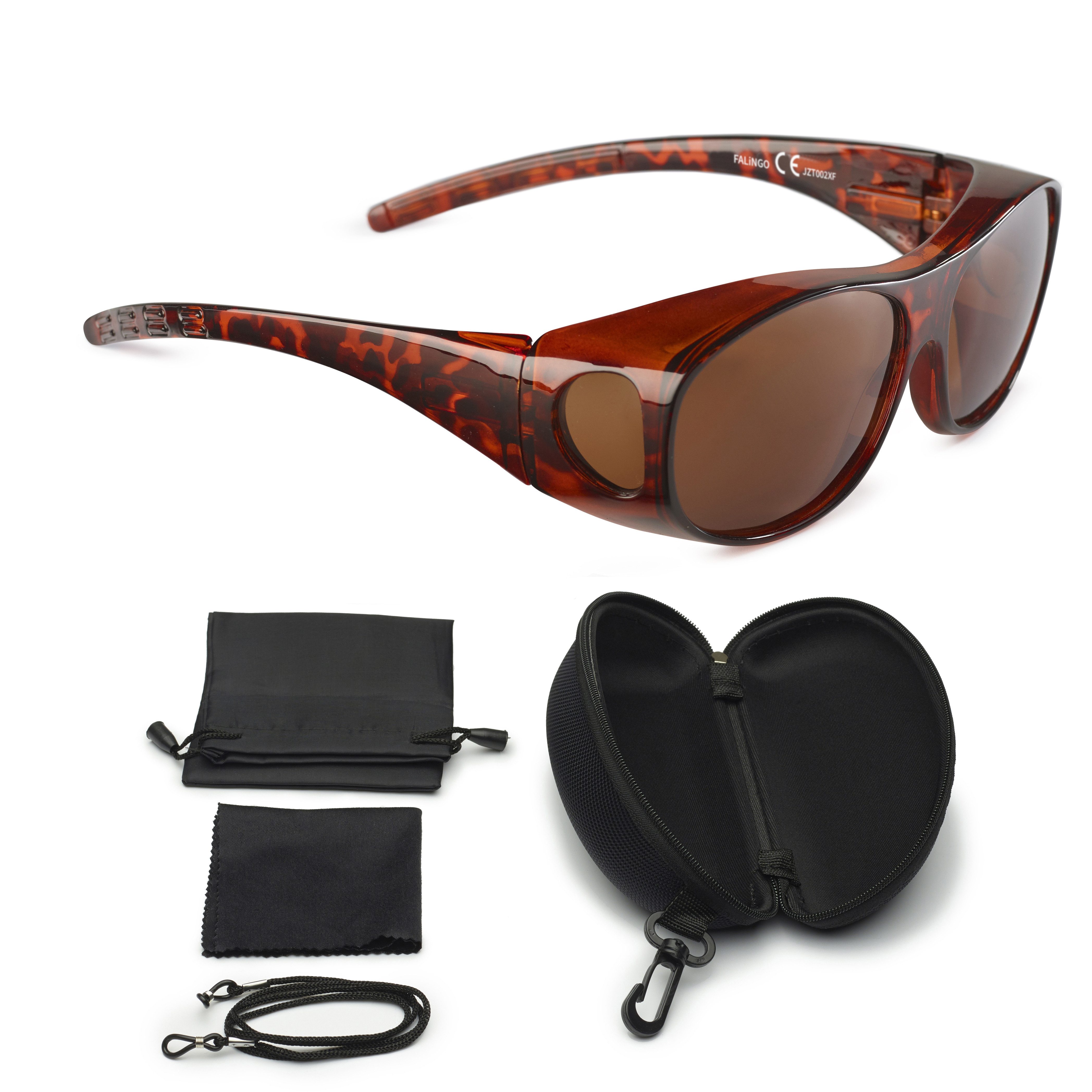 FALINGO Sonnenbrille Überzieh Sonnenbrille Überziehbrille FLEXI EDITION polarisiert UV400 Dank flexibler Bügel für alle Kopfgrößen geeignet