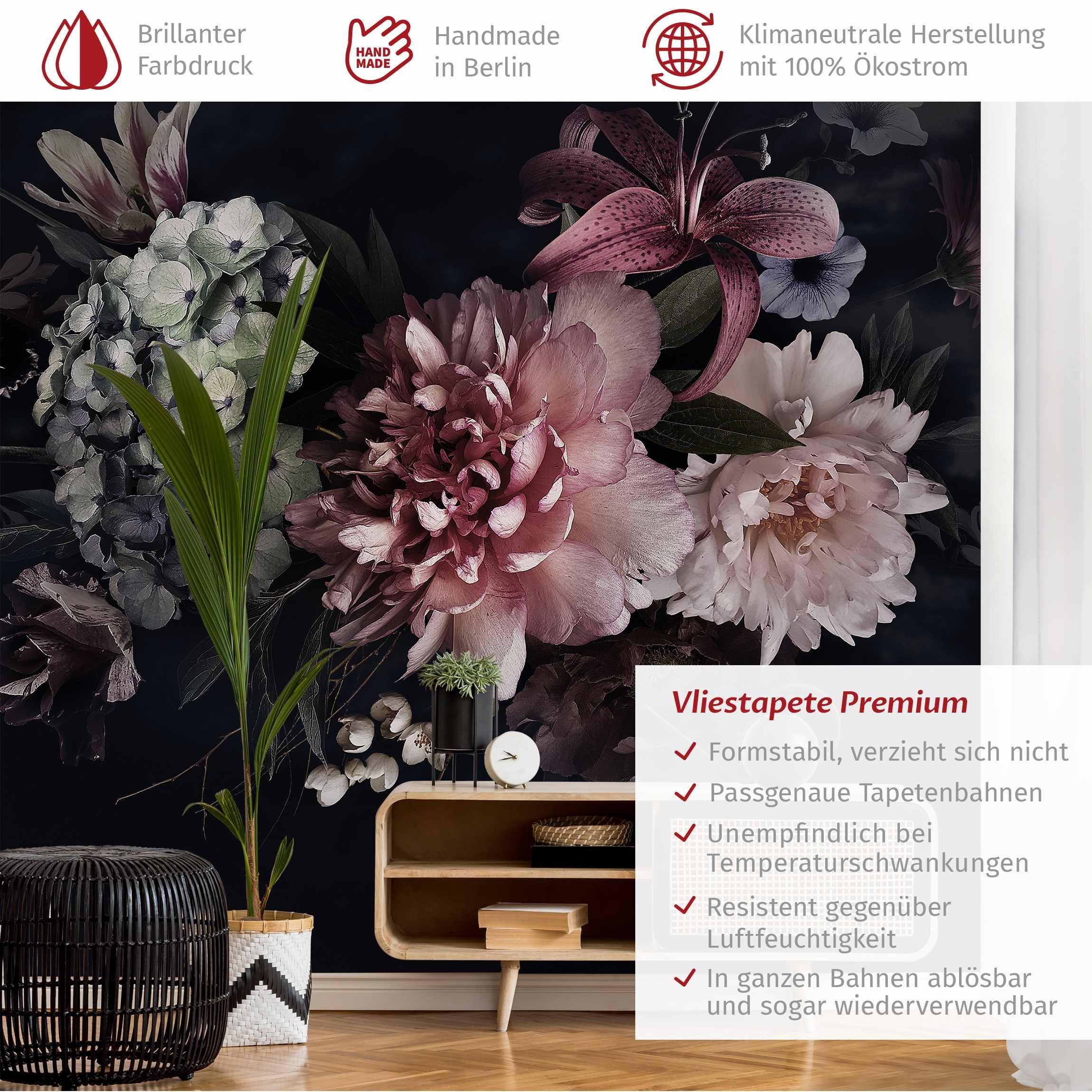 Bilderdepot24 Vliestapete Vintage Blumen Nebel Schwarz günstig online kaufen