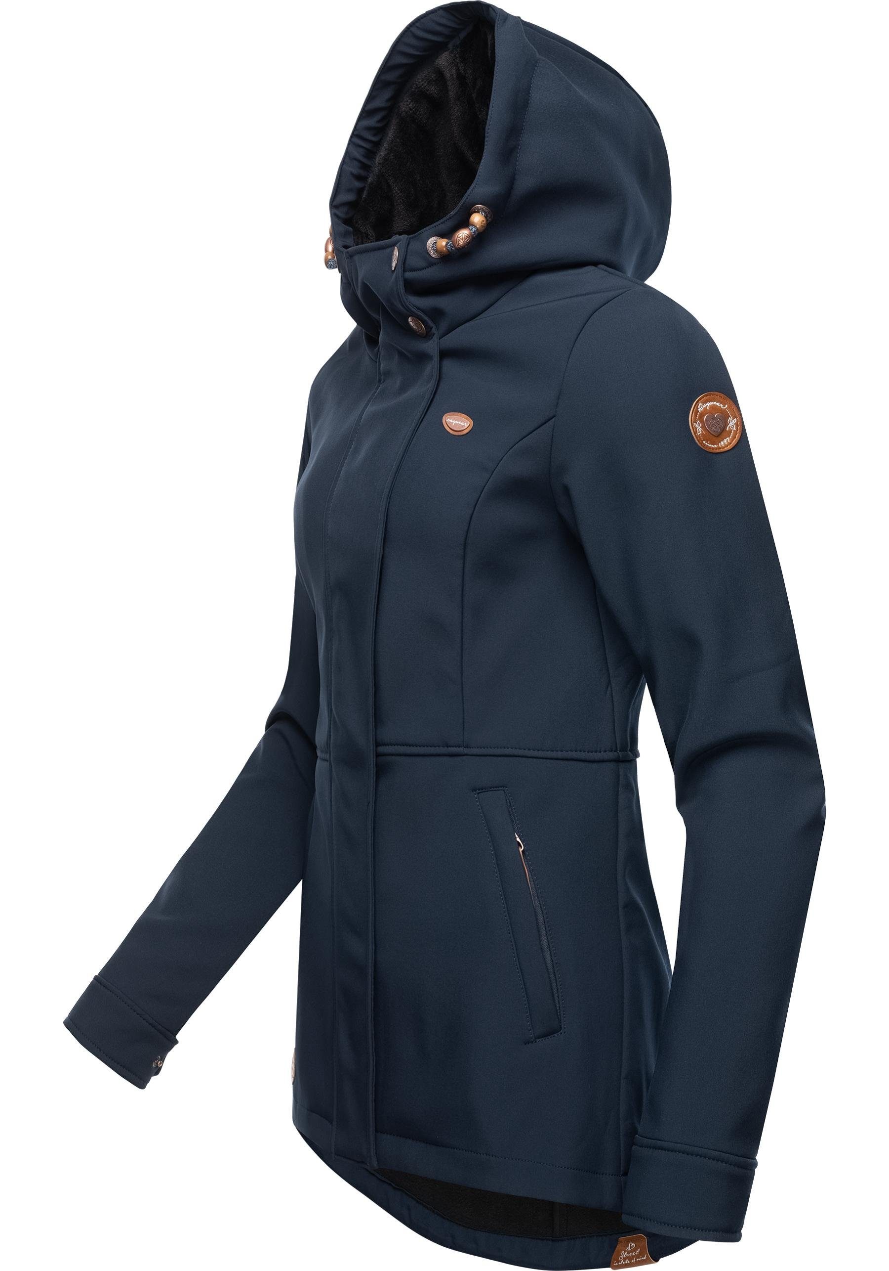 Ragwear Softshelljacke Yba Kapuze Outdoorjacke navy sportliche Damen mit