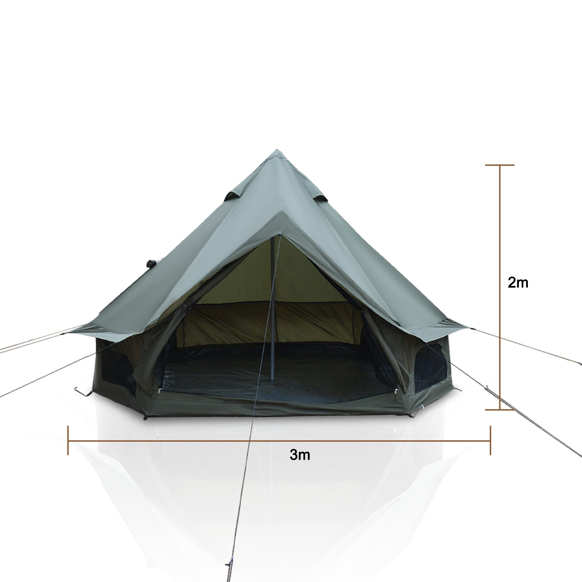i@home Tipi-Zelt Glamping Zelt 3m Ø Oxford, Personen: 4 (wasserdicht, 4 Jahreszeiten, Campingzelt mit Ofenabzug, Moskitonetze, 1 tlg., geräumiges Familien-Bellzelt für Camping, Festival), Gruppenzelte für Winter & Sommer, BxLxH: 3X3x2m