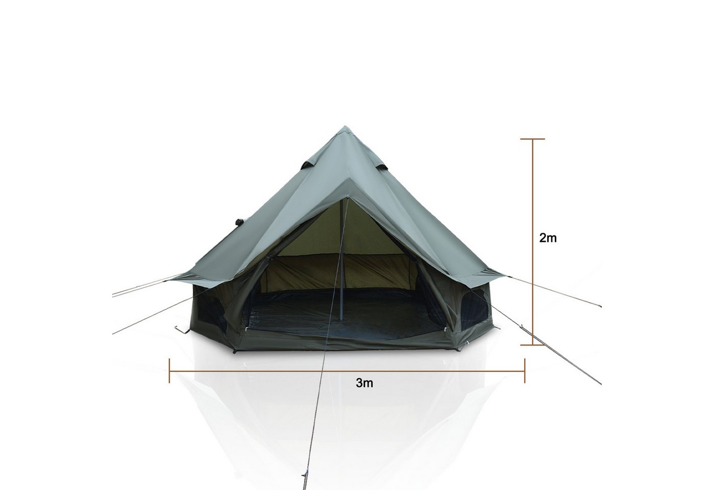 i@home Tipi-Zelt Glamping Zelt 3m Ø Oxford, Personen: 4 (wasserdicht, 4 Jahreszeiten, Campingzelt mit Ofenabzug, Moskitonetze, 1 tlg., geräumiges Familien-Bellzelt für Camping, Festival), Gruppenzelte für Winter & Sommer, BxLxH: 3X3x2m