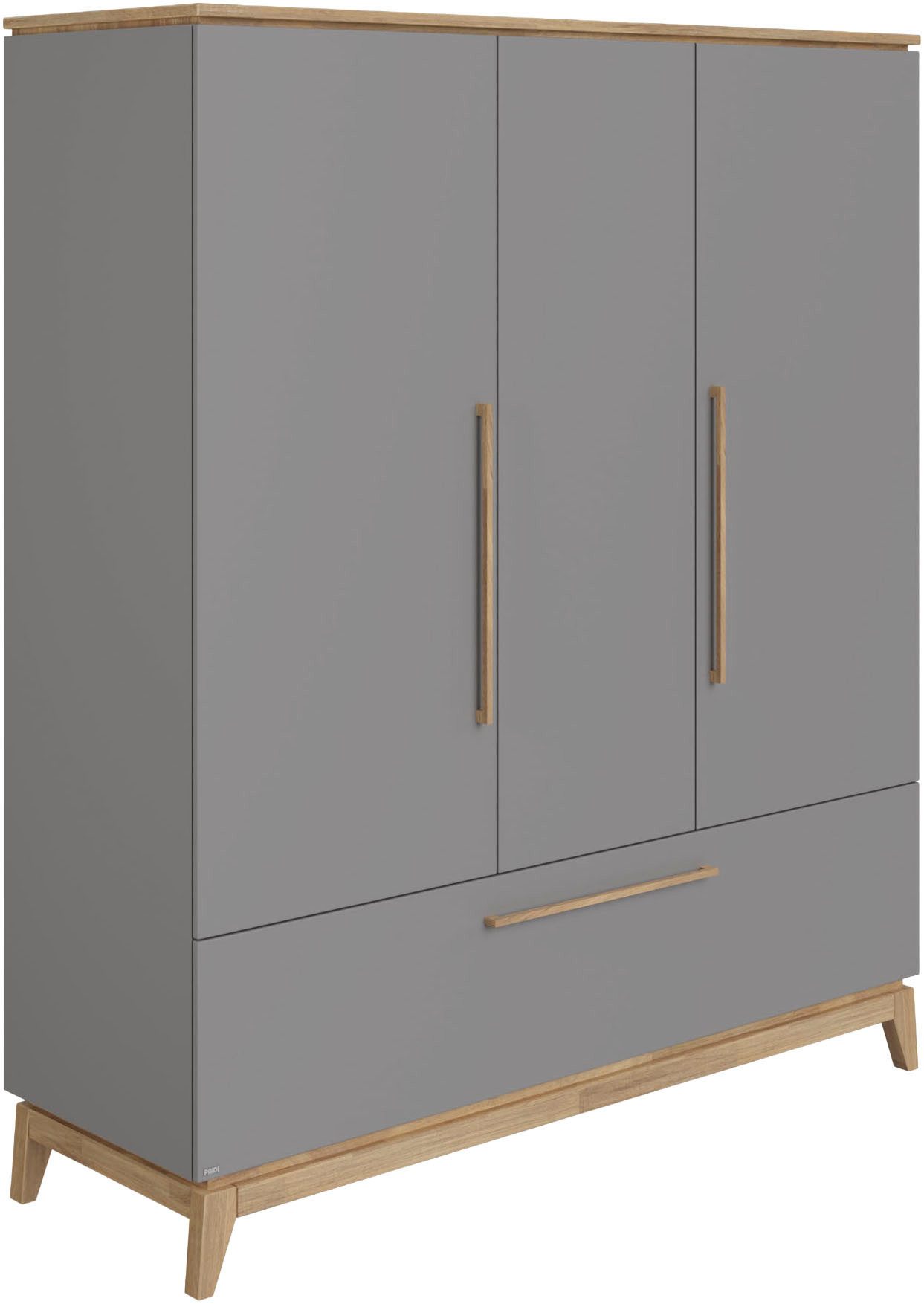 PAIDI Kleiderschrank STIENE in Beige oder Grau, 3 Türen und 1 Schublade mit Soft-Close (B/H/T ca. 170/200/57cm) inkl Kleiderstange + Einlegeböden, Kleiderschrank mit Eiche Massivholz