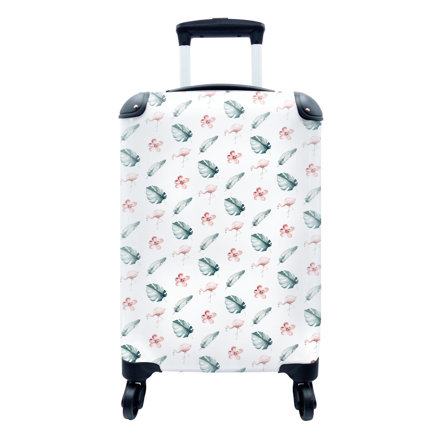 MuchoWow Handgepäckkoffer Flamingo - Natur - Muster, 4 Rollen, Reisetasche mit rollen, Handgepäck für Ferien, Trolley, Reisekoffer