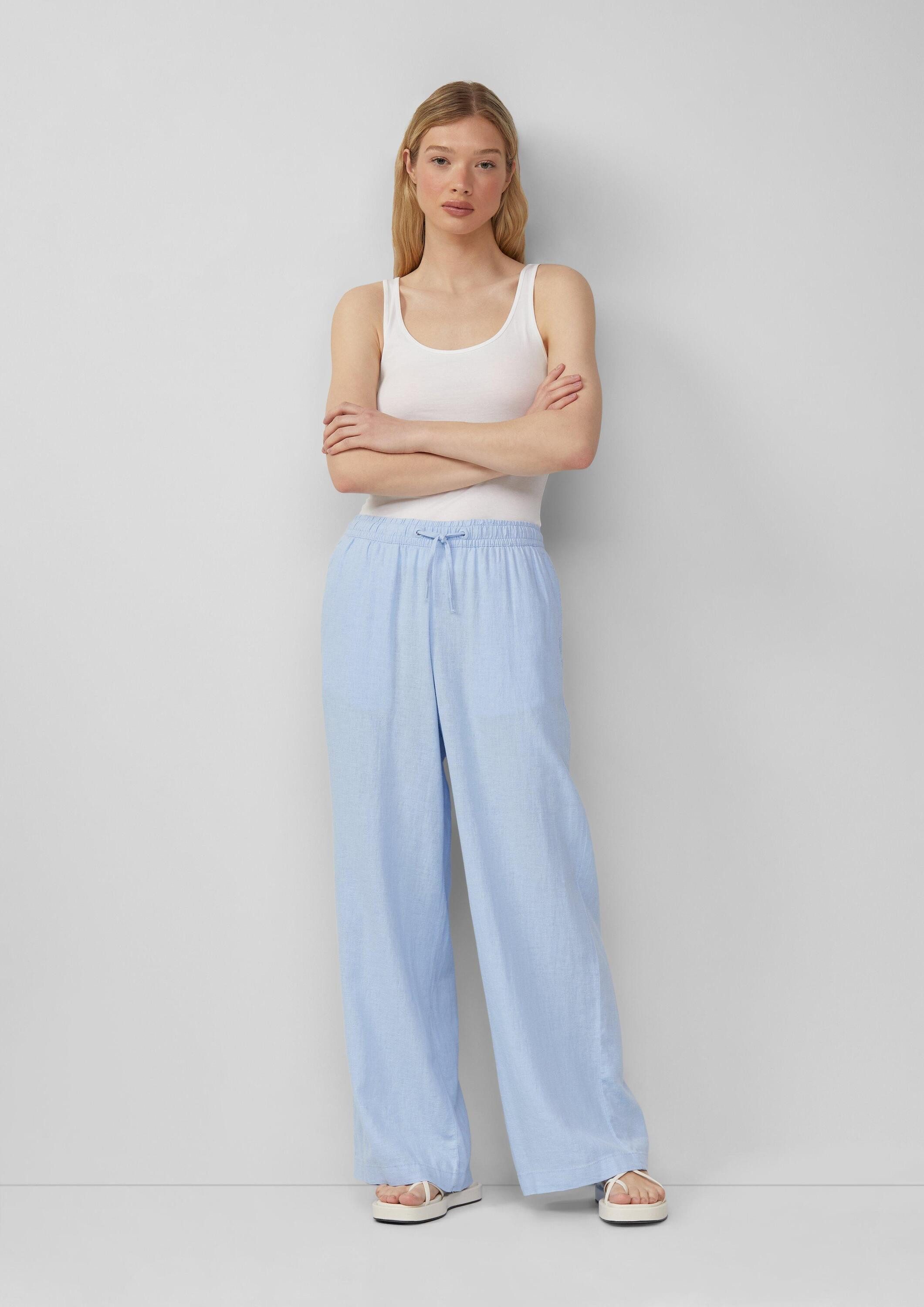 QS Chinos Hose Leinenmixhose mit Gummizug und weitem Bein günstig online kaufen