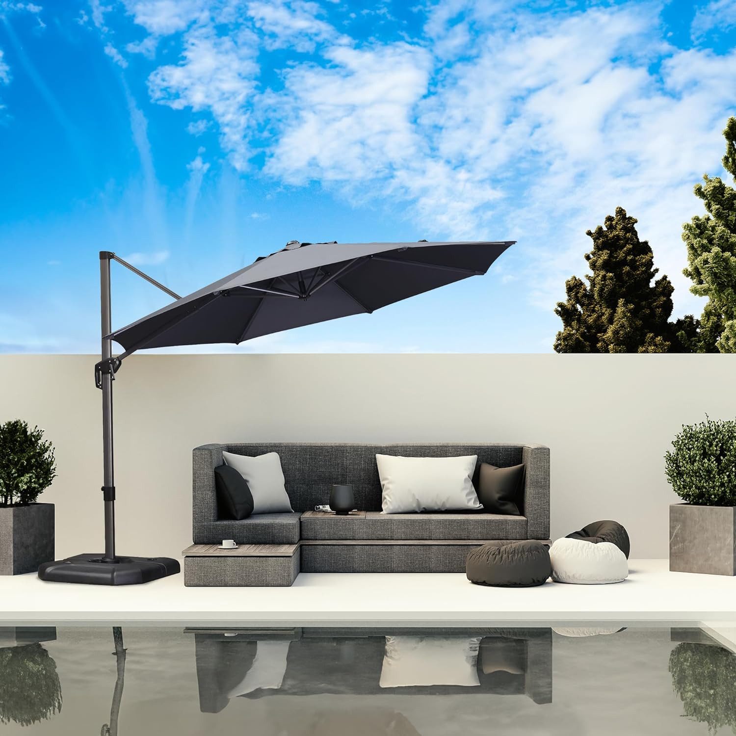 PURPLE LEAF Sonnenschirm 330 cm runder, um 360 Grad drehbarer, freitragender Terrassenschirm, UV-beständig, Aluminium