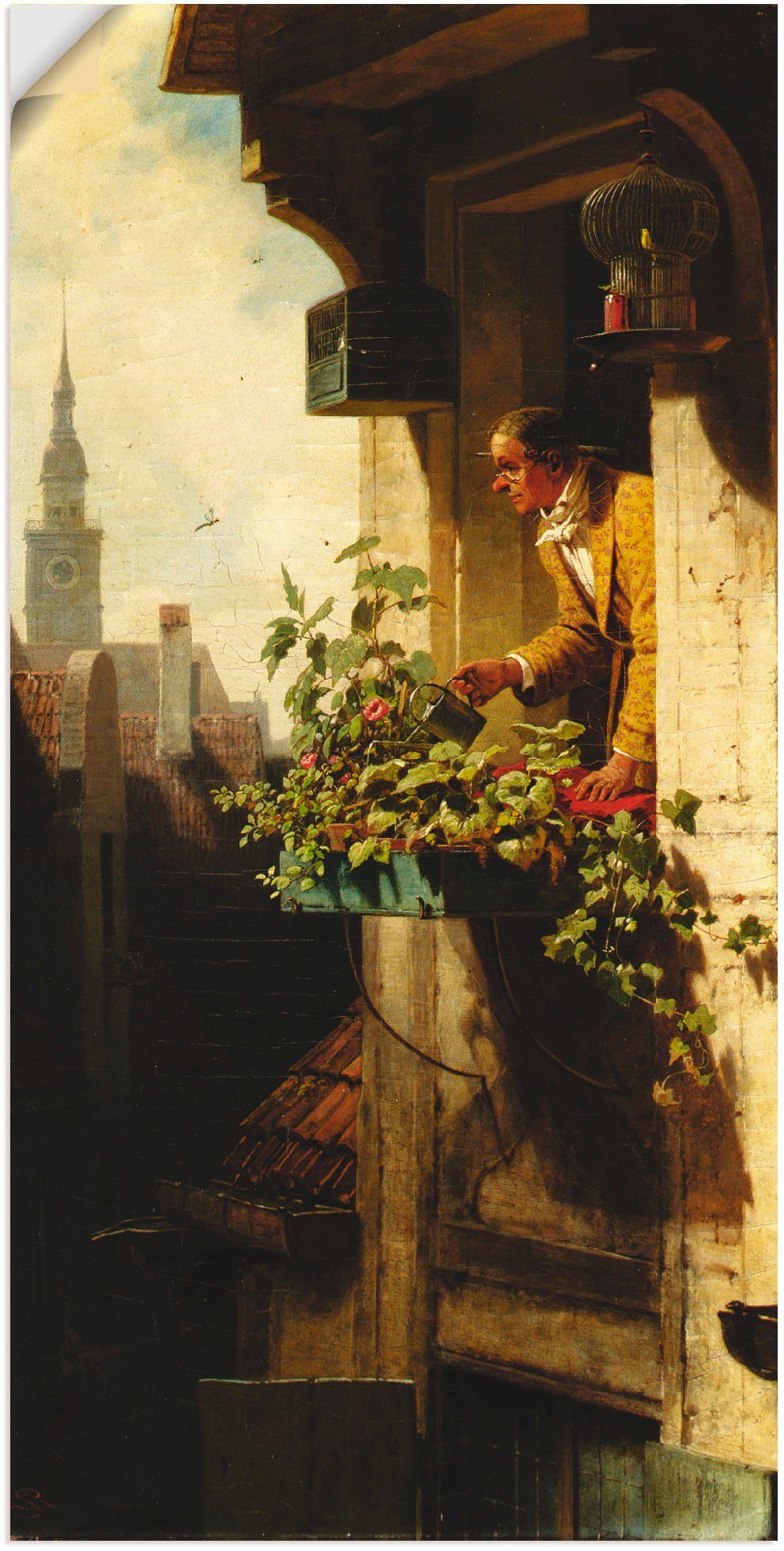 Artland Wandbild Mann beim Gießen des Blumenkastens, Mann (1 St), als Leinwandbild, Wandaufkleber oder Poster in versch. Größen