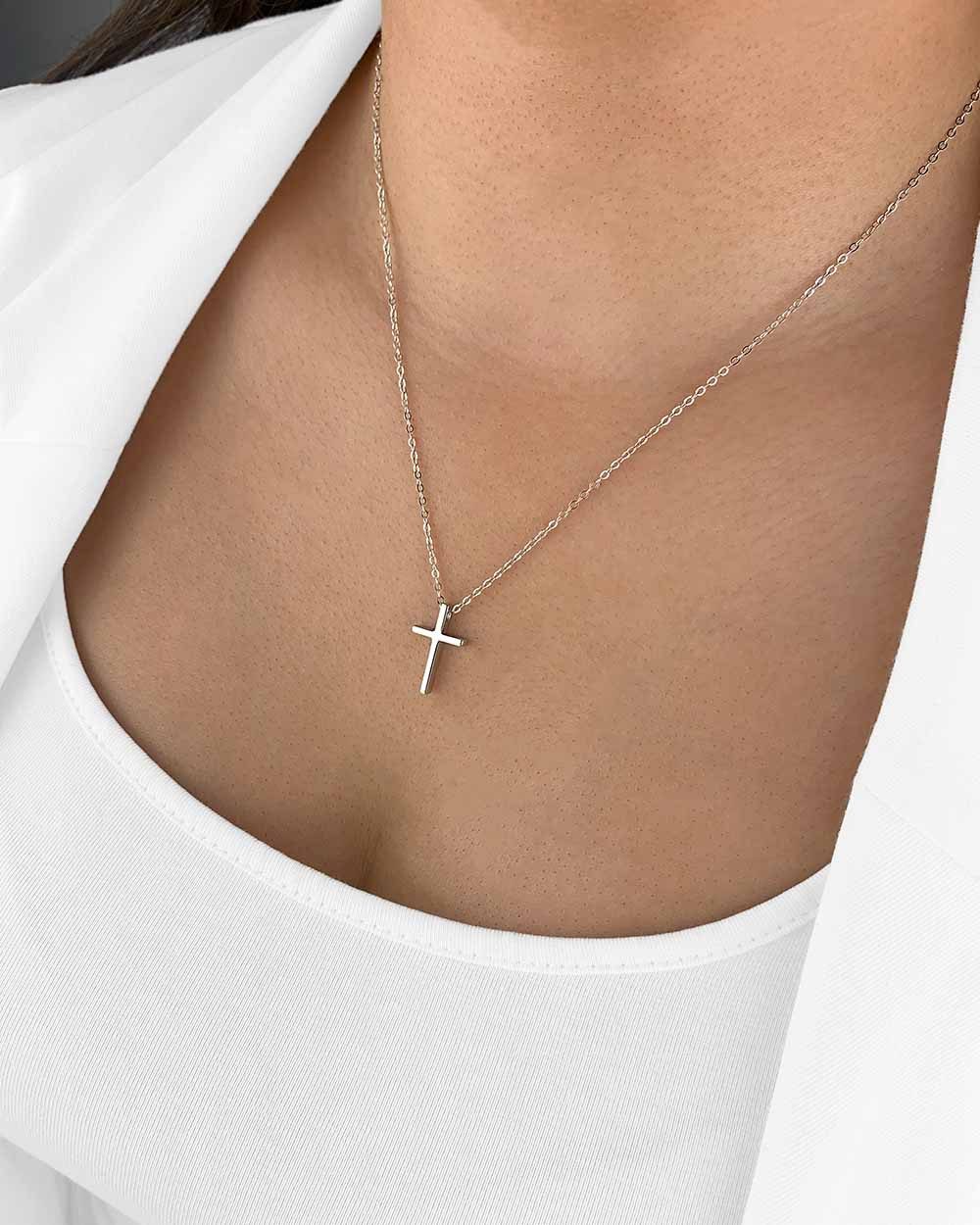 DANIEL CLIFFORD Kreuzkette 'Christine' Damen Halskette Silber 925 Kreuz Anhänger (inkl. Verpackung), größenverstellbare Silberkette mit Kreuz-Anhänger