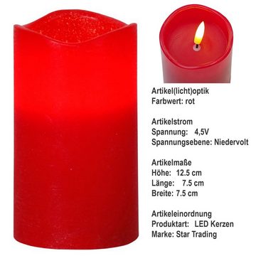 STAR TRADING LED-Kerze 4er Set LED-Wachskerzen "May", rot flackernd, HxB 12,5 x 7,5 cm (4-tlg), Echtwachs