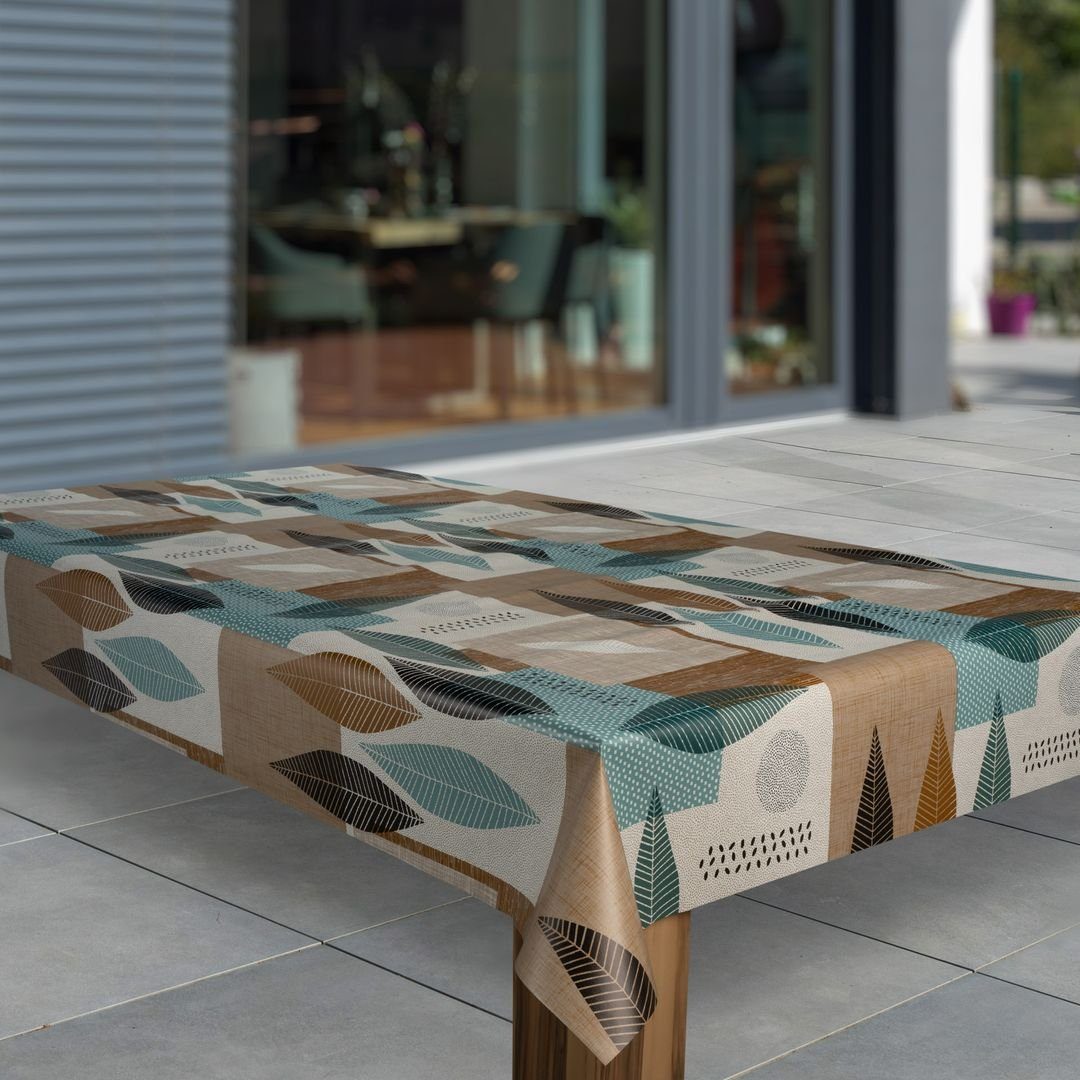 laro Tischdecke Wachstuch-Tischdecken Blätter Braun Blau günstig online kaufen