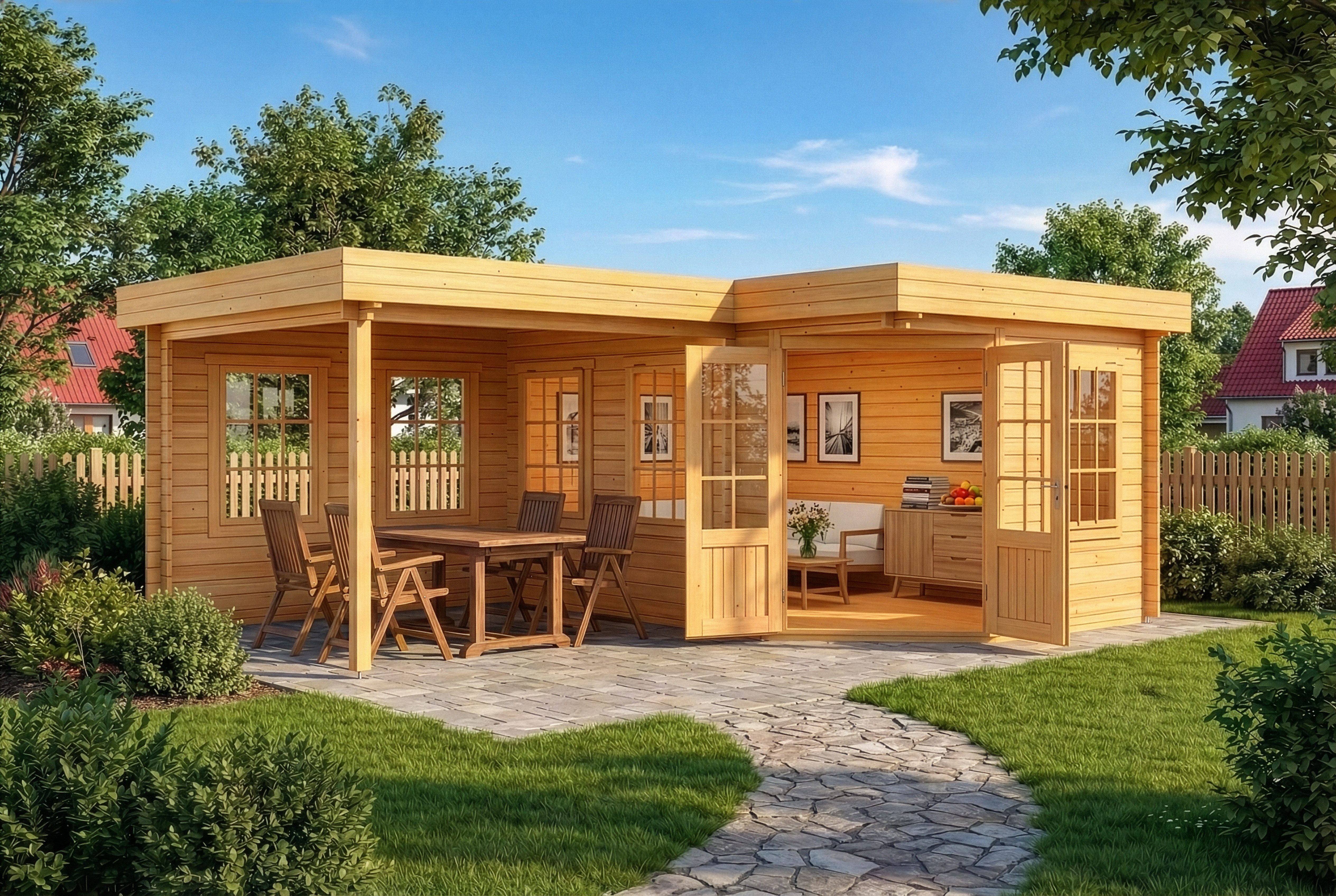 Alpholz Gartenhaus Holz 5-Eck Pepe, BxT: 618x462 cm, in Imprägniert (Pinie) mit 28mm Wandstärke