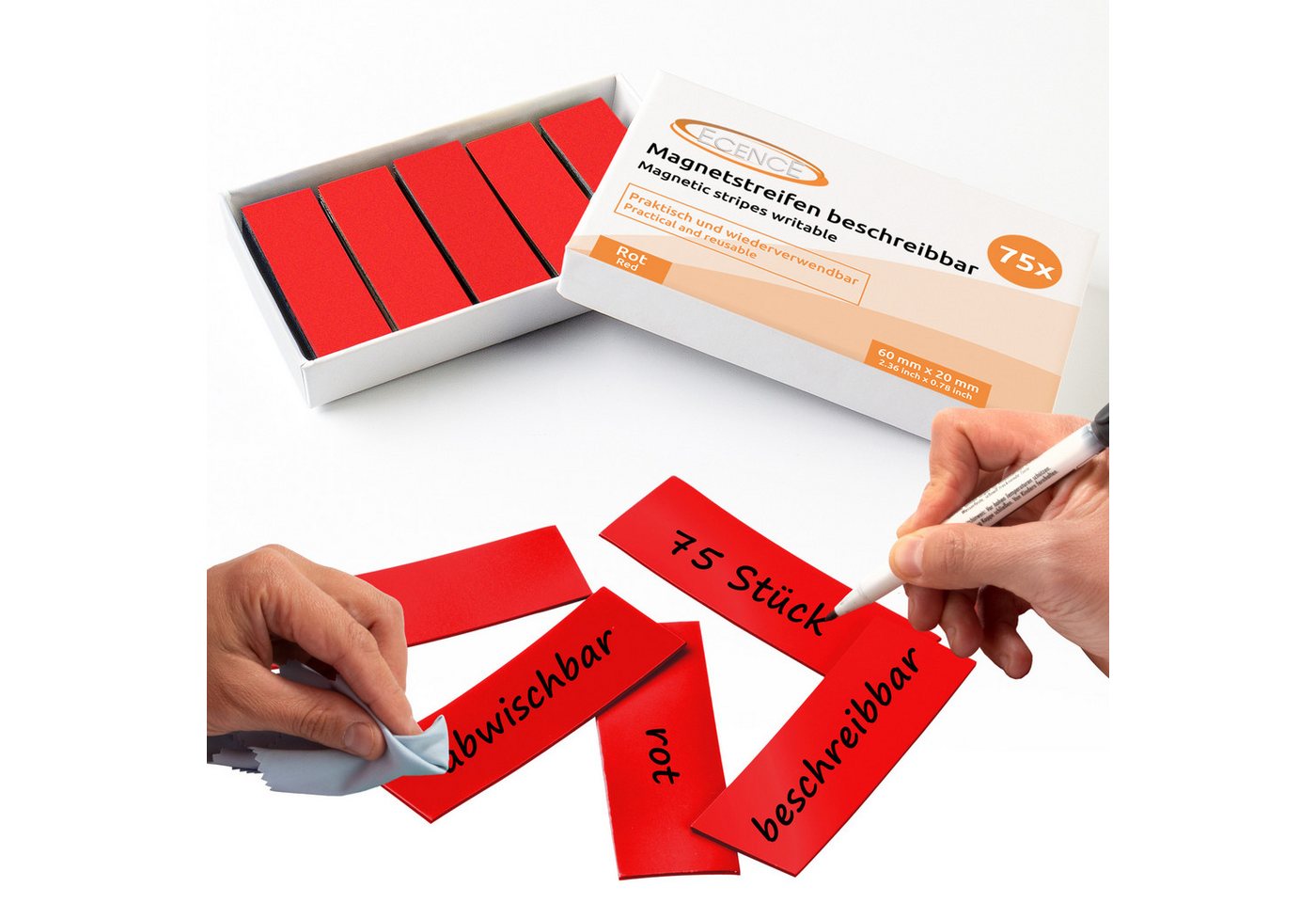 ECENCE Magnet 75 Magnetstreifen beschreibbar Etiketten Magnete (75-St)