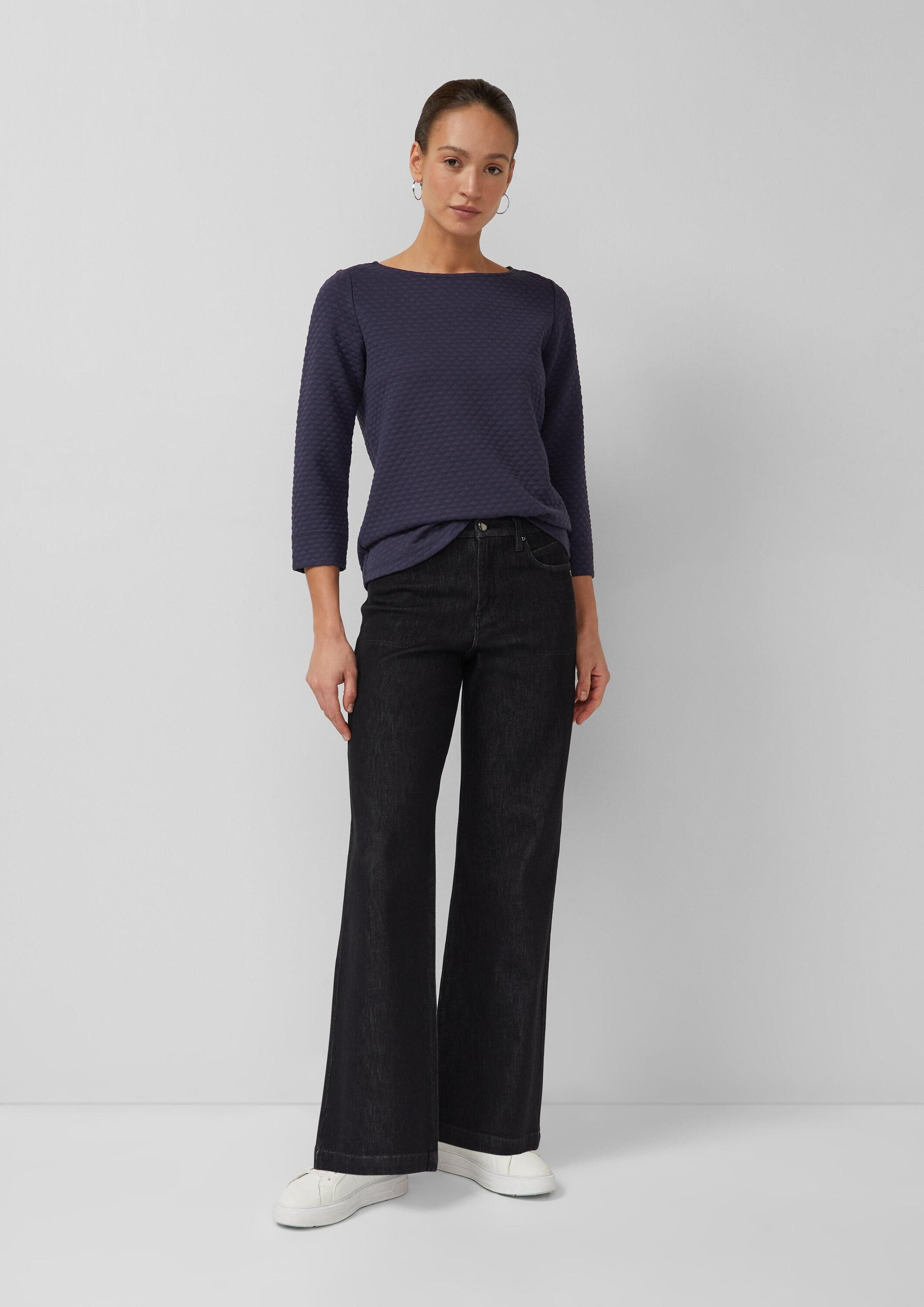 s.Oliver 3/4 Arm-Pullover Sweatshirt Jacquard-Sweatshirt im Relaxed Fit mit U-Boot-Ausschnitt