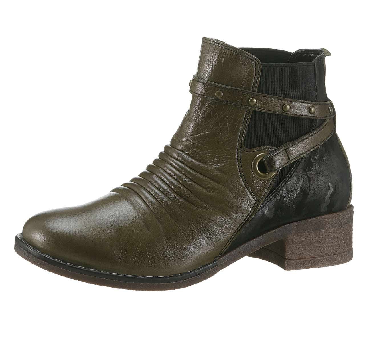 Gemini Gemini Damen Leder-Chelsea-Boots, olivgrün Schnürstiefelette