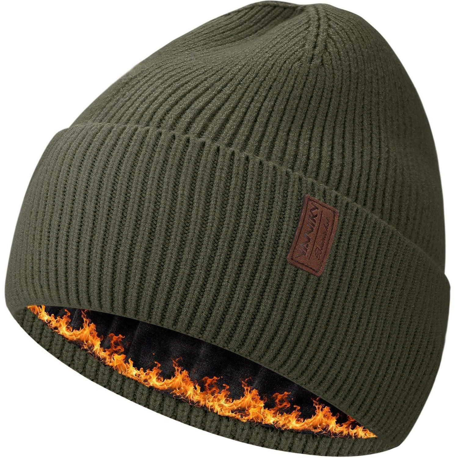 LuxusKollektion Strickmütze Strickmütze Thermo Damen Herren Armeegrün (1-St)
