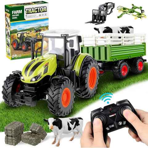 Esun RC-Traktor Ferngesteuerter Traktor Spielzeug, 3 in 1 RC Traktor für Kinder (Komplettset), 1:24 Bauernhof Spielzeug ab 2 3 Jahre
