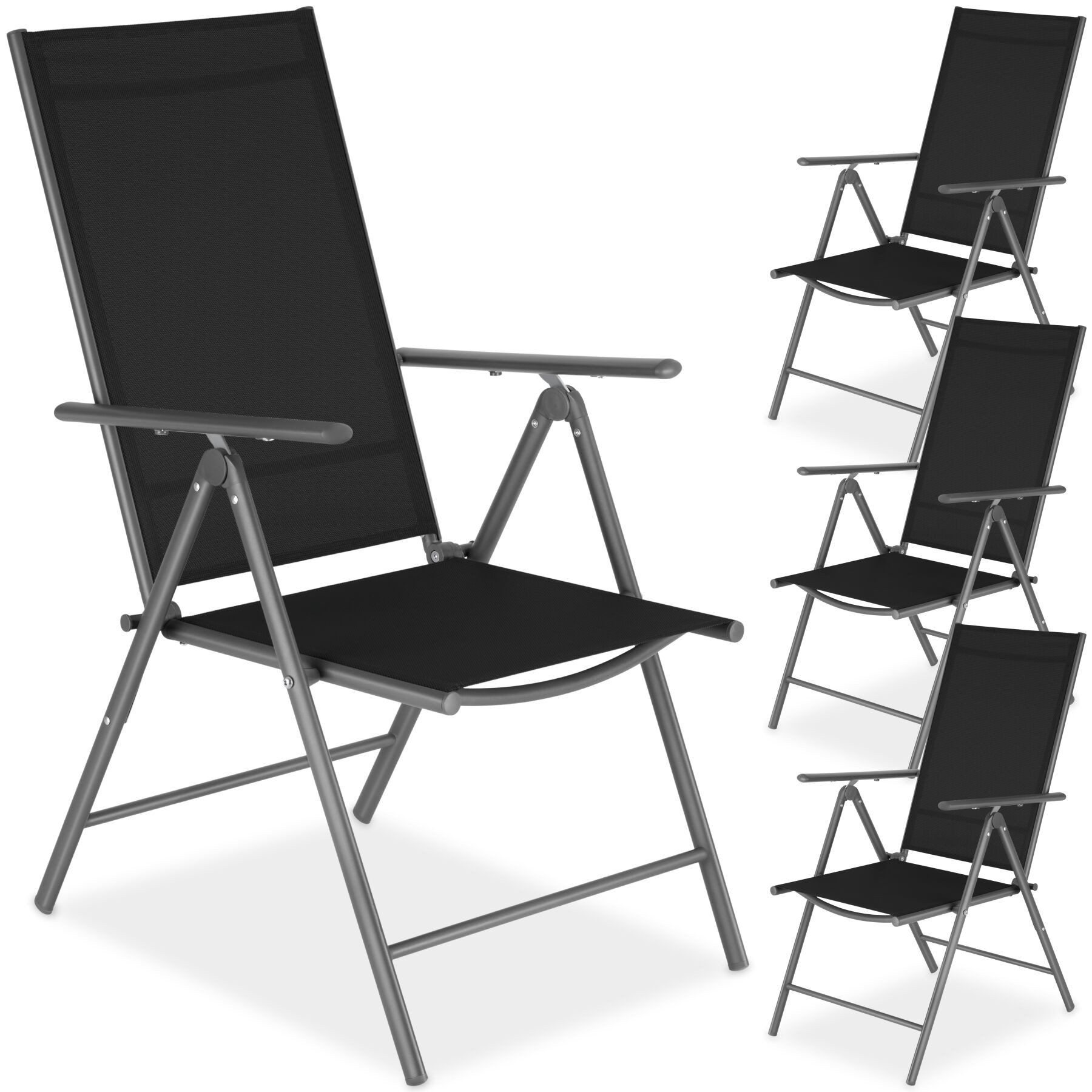 tectake Gartenstuhl klappbarer Terrassenstuhl mit Textilenem-Gewebe 54,5 x 65 x 107,5 cm (Gartensessel Marcellino, 4 St), wetterfest und UV-beständig, 8-fach verstellbare Rückenlehne