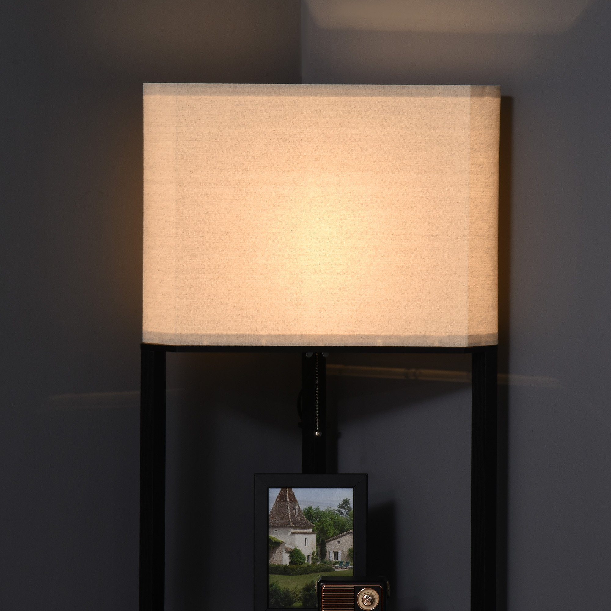 Stehlampe mit Stoff-Lampenschirm Standlampe E27 0, 40 Wohnzimmer, Sockel, Glühbirne mit exkl. HOMCOM W 3 Standleuchte Fächern, für mit