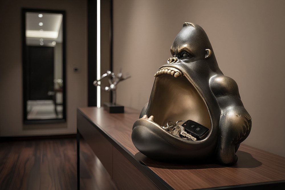 riess-ambiente Dekofigur KING KONG 25cm bronze – Gorilla-Skulptur, Schale, handmade, Affe (Einzelartikel, 1 St), tierisches Accessoire mit Ablagefach – ideal für Flur & Sideboard