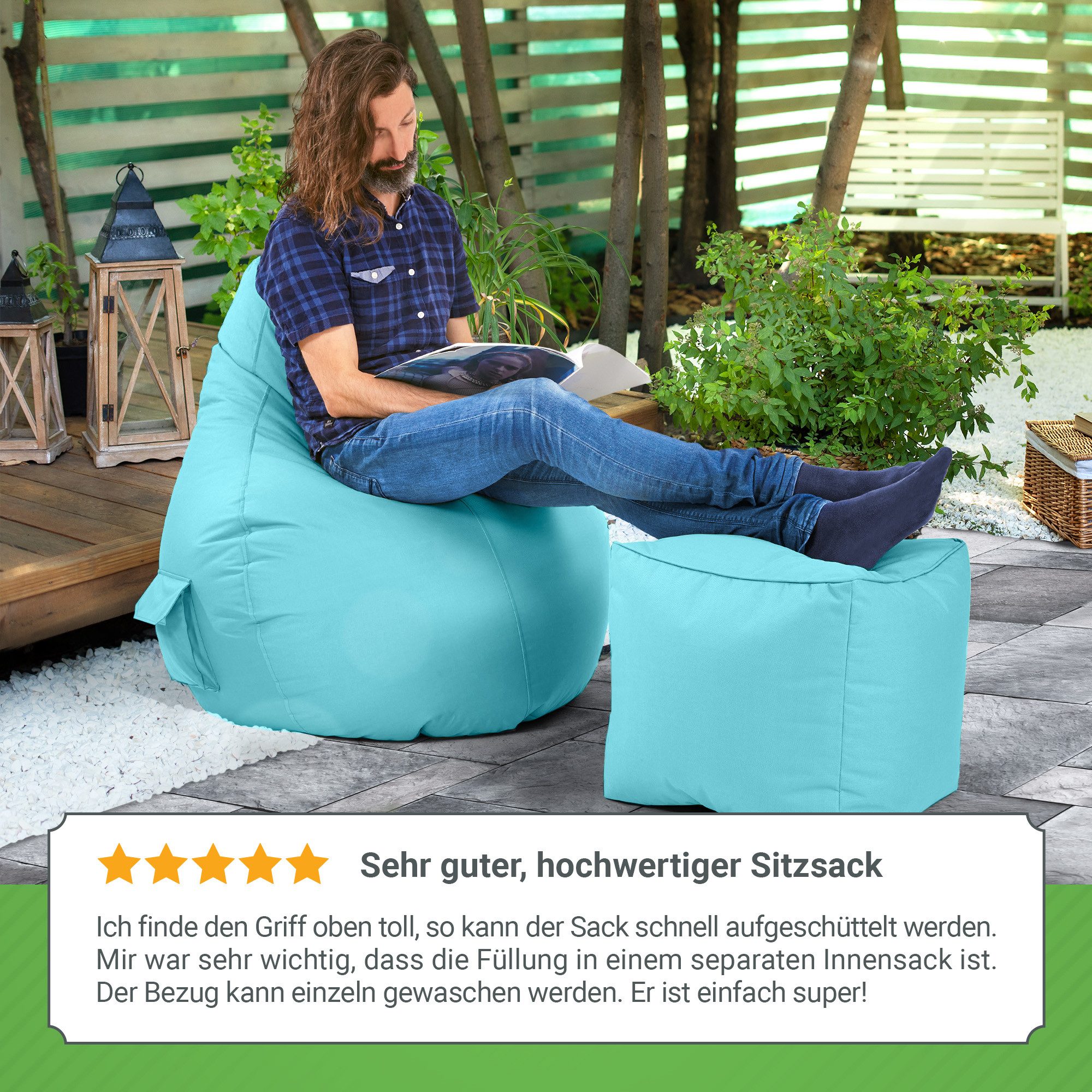 Green Bean Sitzsack Gaming Sitzsack Lounge Chair Cozy (Sitzsack mit Rückenlehne 80x70x90cm - Gaming Chair mit 230L EPS-Perlen Füllung, Kuschelig Weich Waschbar) – Bild 4 von 5