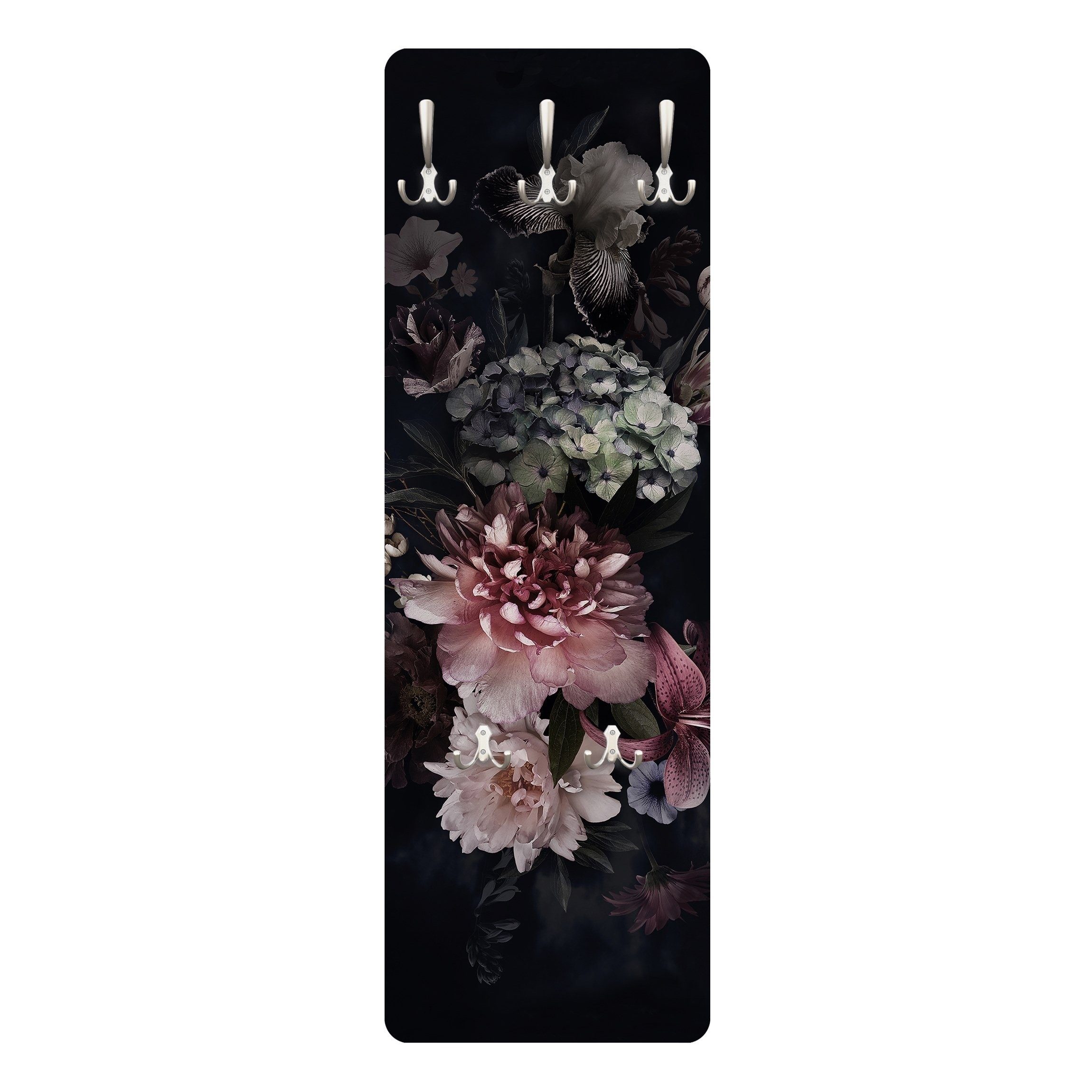 Bilderdepot24 Garderobenpaneel schwarz Blumen Floral Kunst Retro Vintage Bl günstig online kaufen