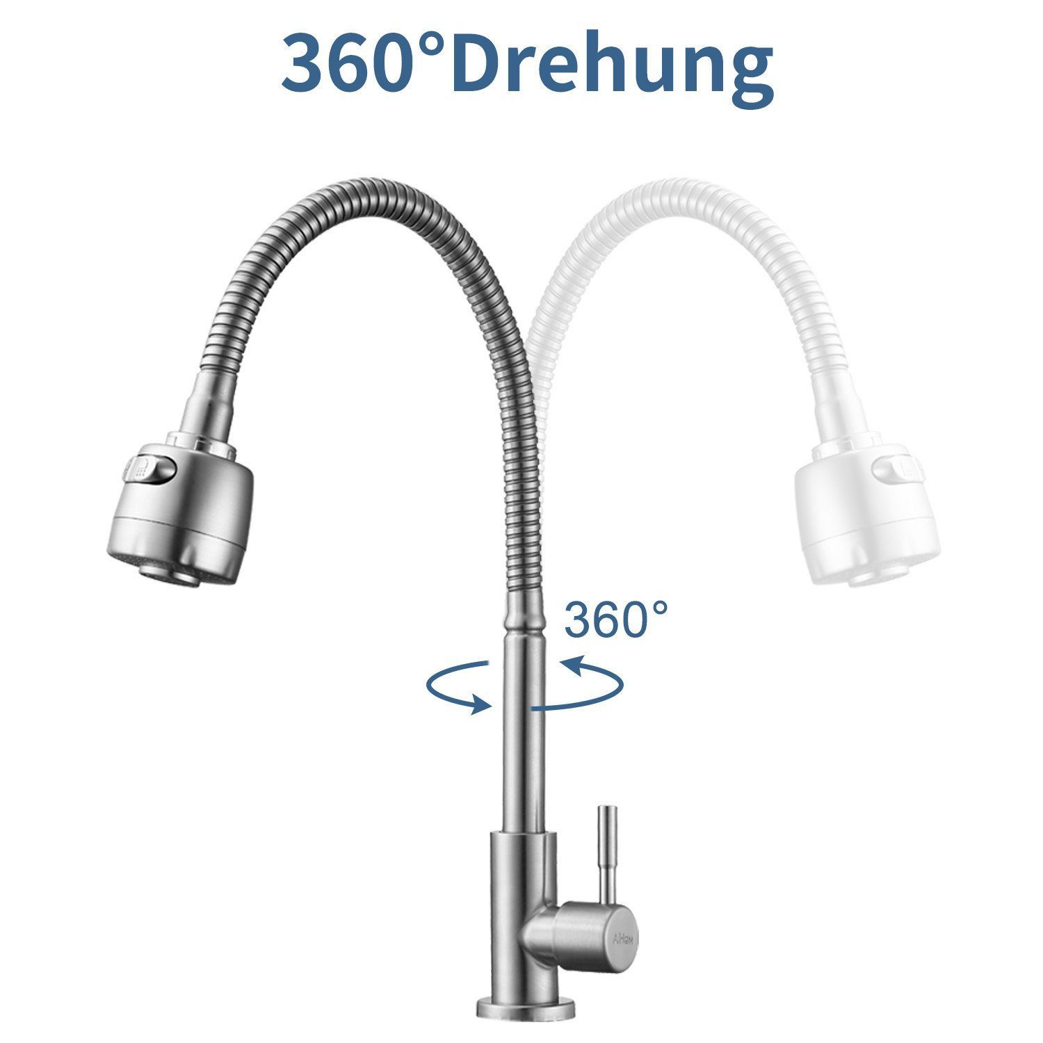 HOMELIVE Küchenarmatur Kaltwasserhahn 360° Schwenkbar Wasserhahn Küche nur Kaltwasser (2 strahlarten Kaltarmaturen Wasserhahn Kalt) mit flexiblem Hals aus 304 Edelstahl, Matt