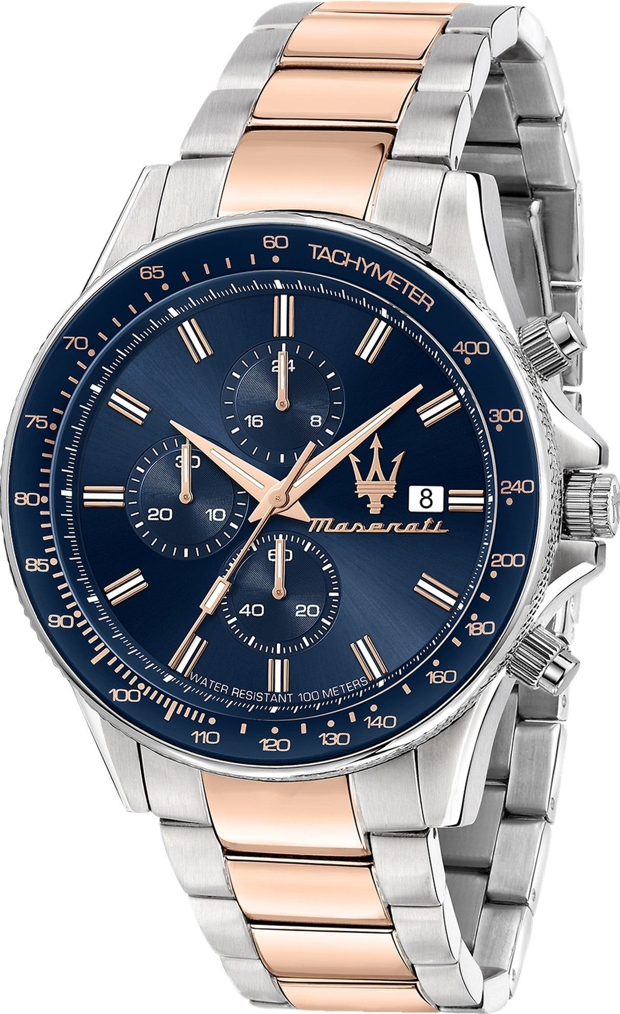 MASERATI Chronograph Maserati Herren Chronograph SFIDA, (Chronograph), Herrenuhr rund, groß (ca. 44mm) Edelstahlarmband, Made-In Italy