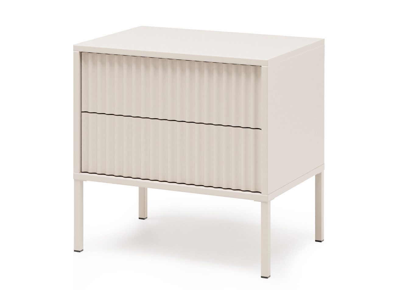 Beautysofa Nachttisch NOTO Cashmere 54 cm mit Rillenfronten (moderner Nachtkommode mit Metallfüßen, 2 Schubladen Push-to-Open), Breite: 54 cm – Bild 2 von 5