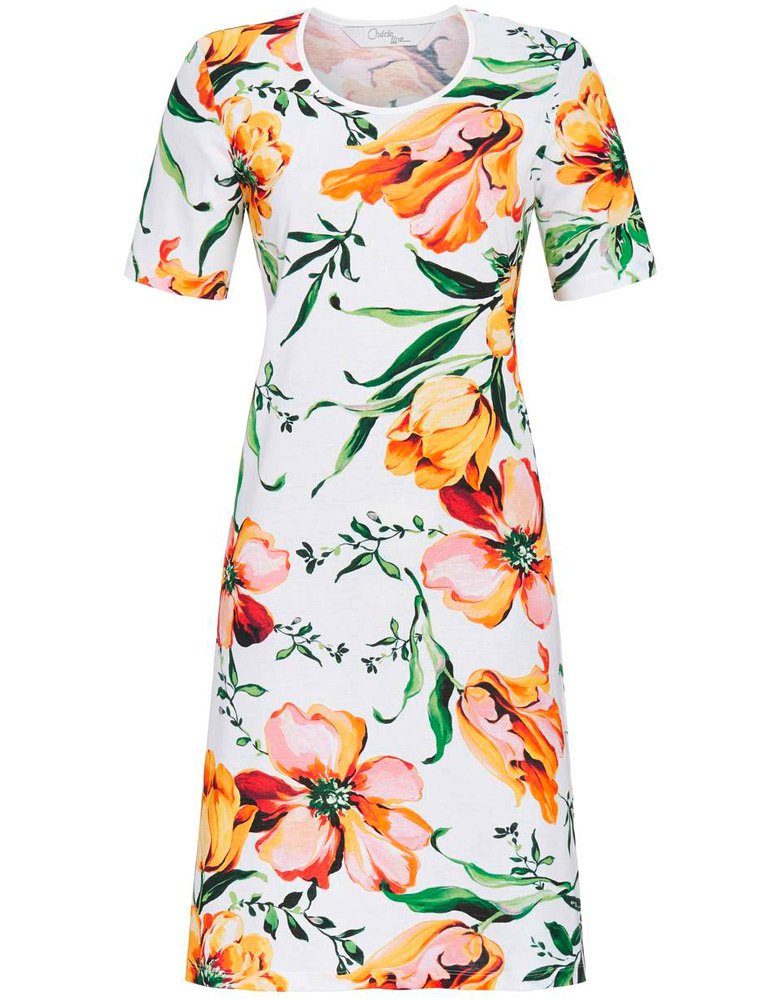 Chérie Line Nachthemd mit Blumenmotiv 'Tropical' 3271009, Weiß Apricot