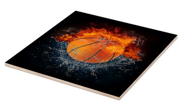 Posterlounge Holzbild Editors Choice, Der Basketball im Kampf der Elemente, Illustration