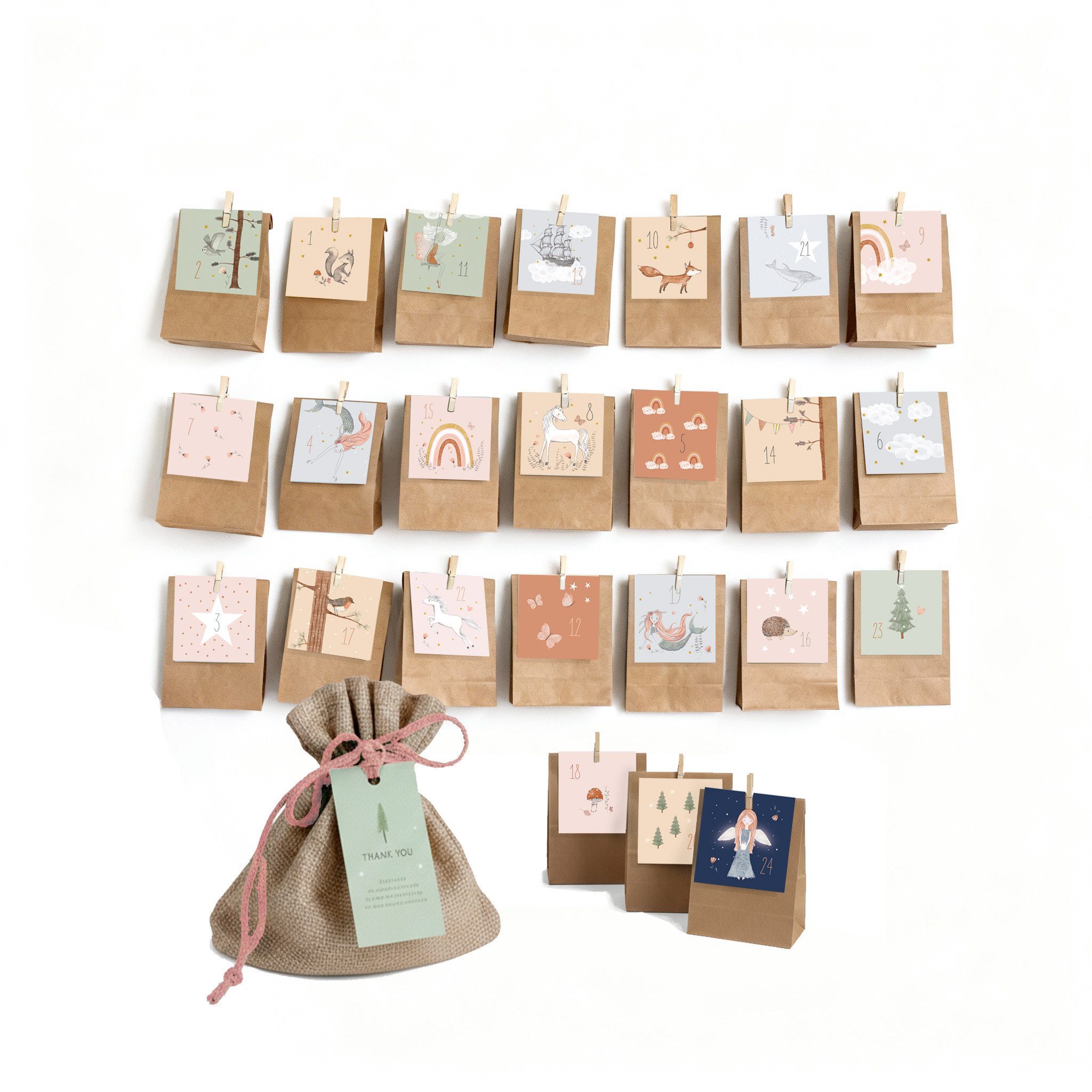 Designforlittleones befüllbarer Adventskalender Adventskalender Magische Figuren DIY, befüllbar