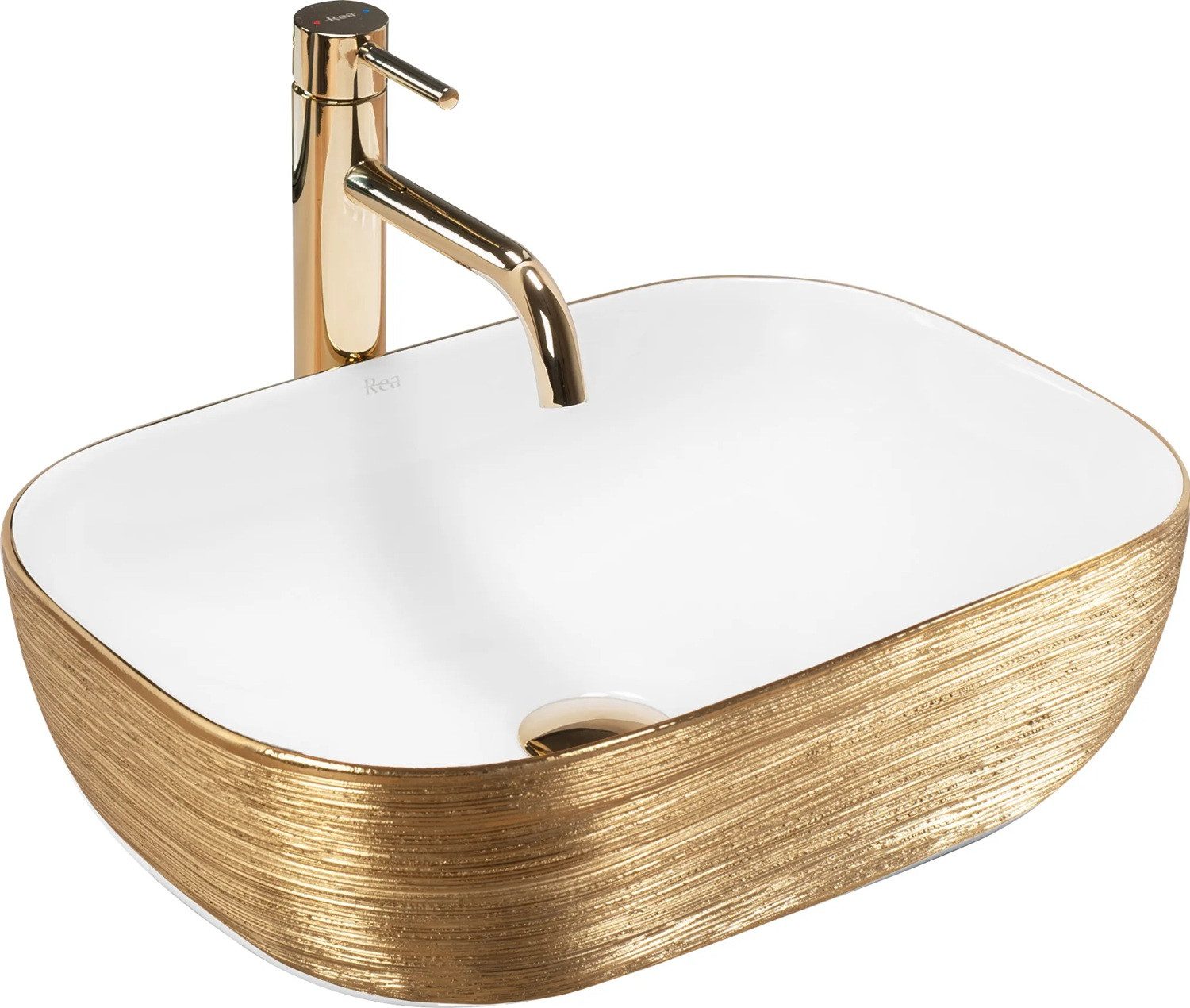 wohnwerk.idee Aufsatzwaschbecken Designer Waschbecken mit gebürstetem Gold,Rechteckig, Struktur-Design