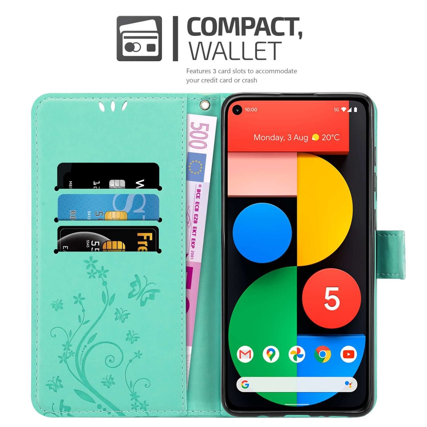 Cadorabo Handyhülle für Google PIXEL 5 Hülle Google PIXEL 5, Hülle Schutzhülle Blumen Flower mit Standfunktion Kartenfach Magnet