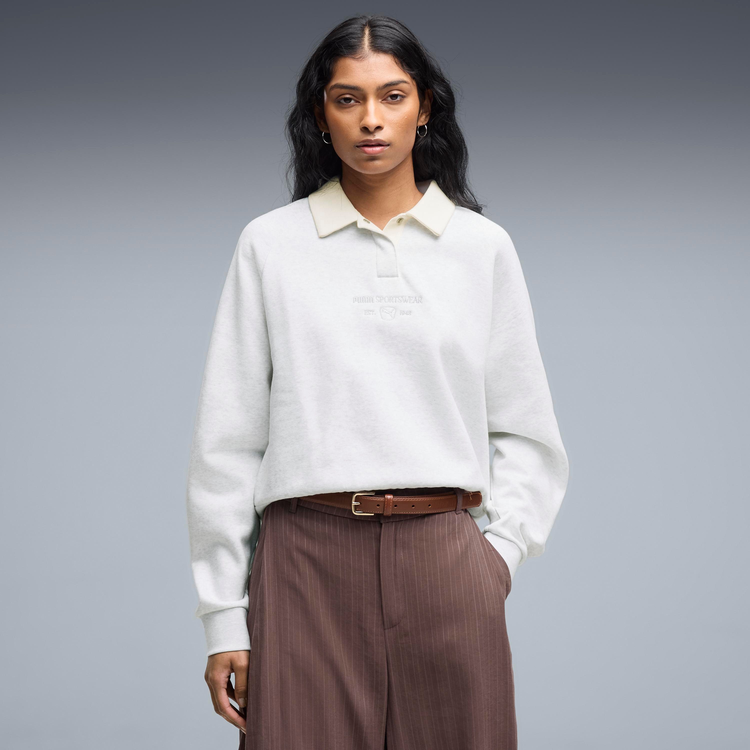 PUMA Kapuzensweatshirt CLASS RELAXED LONGSLEEVE POLO FL mit Kapuze, normaler Kragen, mit Ärmellänge lang