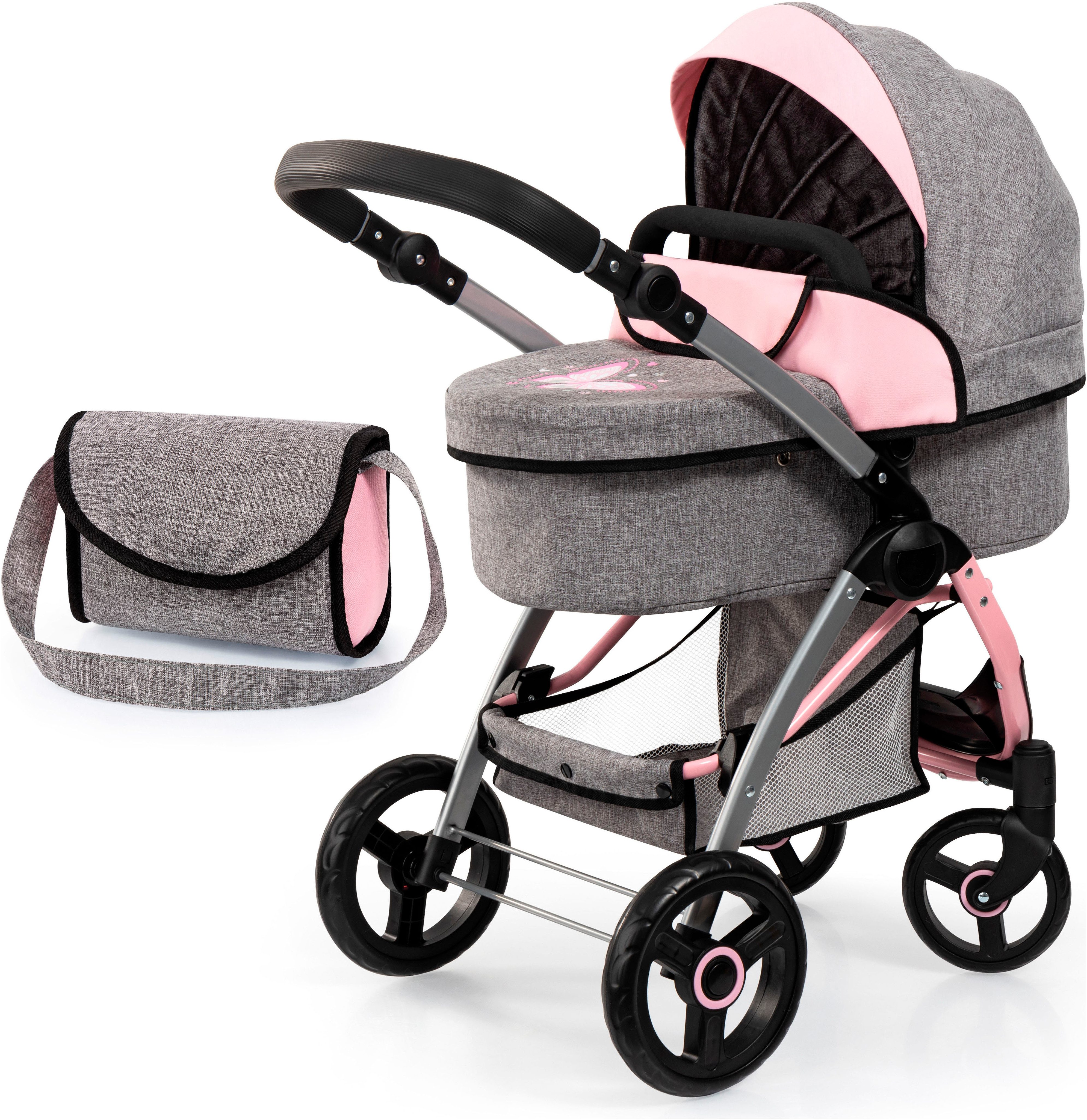 Bayer Kombi-Puppenwagen City Max grau/rosa, mit Wickeltasche günstig online kaufen
