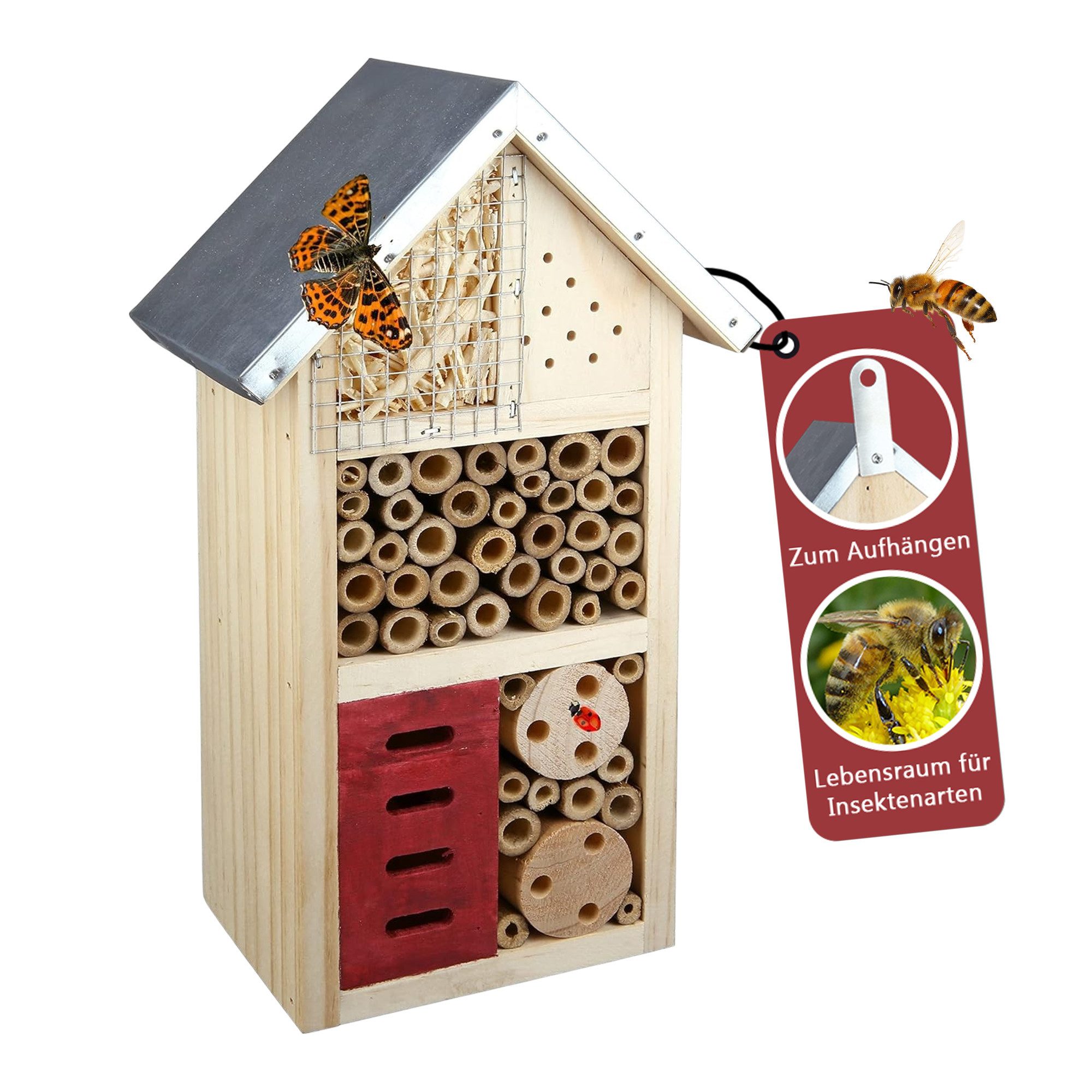 Cult at Home Insektenhotel Bienenhotel - Höhe 26 cm - Schmetterlingshaus aus Holz