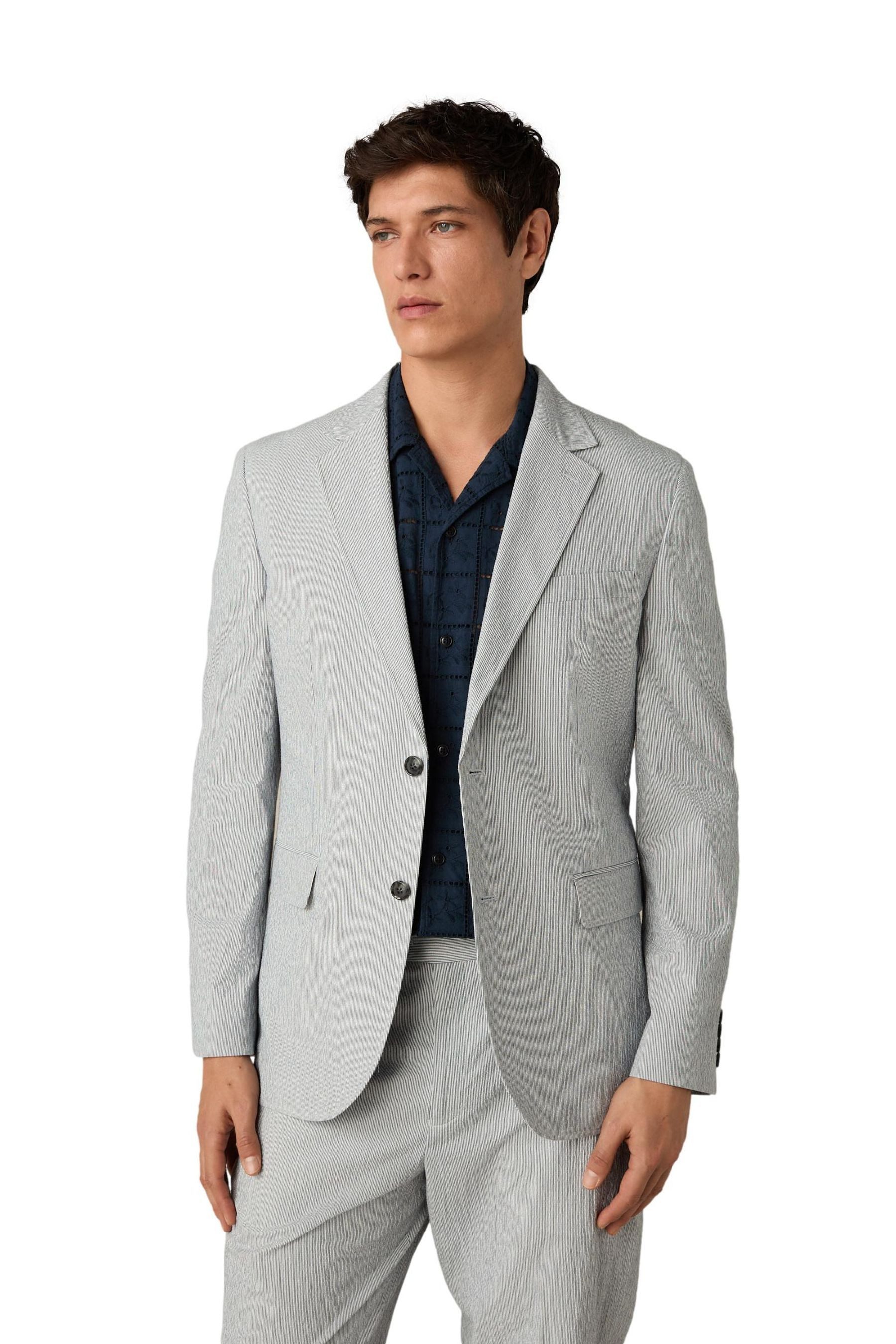 Next Sakko Slim Fit Seersucker-Anzugsakko mit Streifen (1-tlg)