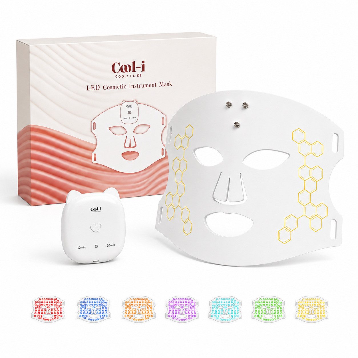COOL-i ® Kosmetikbehandlungsgerät LED Gesichtsmaske kabellos mit Nahinfrarot, mehreren Lichtmodi, Timer und USB Aufladung