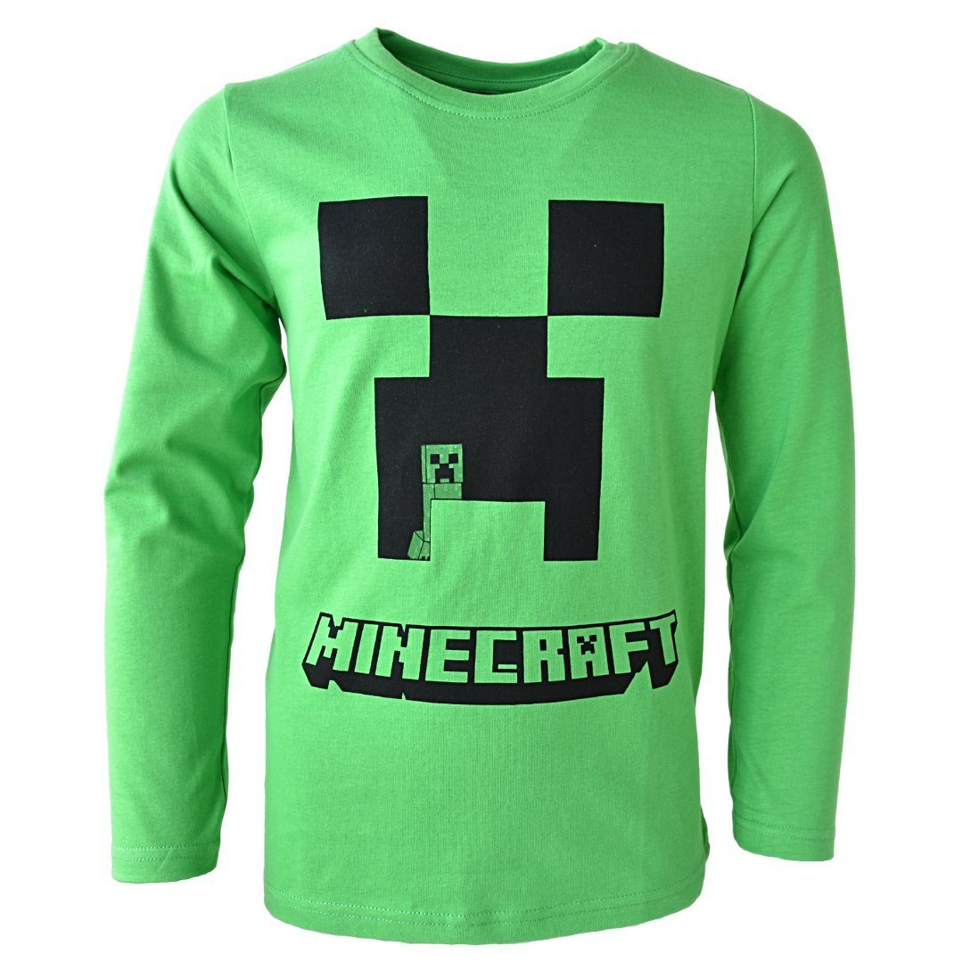 Kinder Minecraft Gamers 116 Größe aus Shirt cm Langarmshirt Creeper Baumwolle cm-152 Jungen