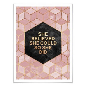 K&L Wall Art Poster Poster Fredriksson Art Déco Küche Schriftzug She Believed rosa, Wohnzimmer Wandbild modern