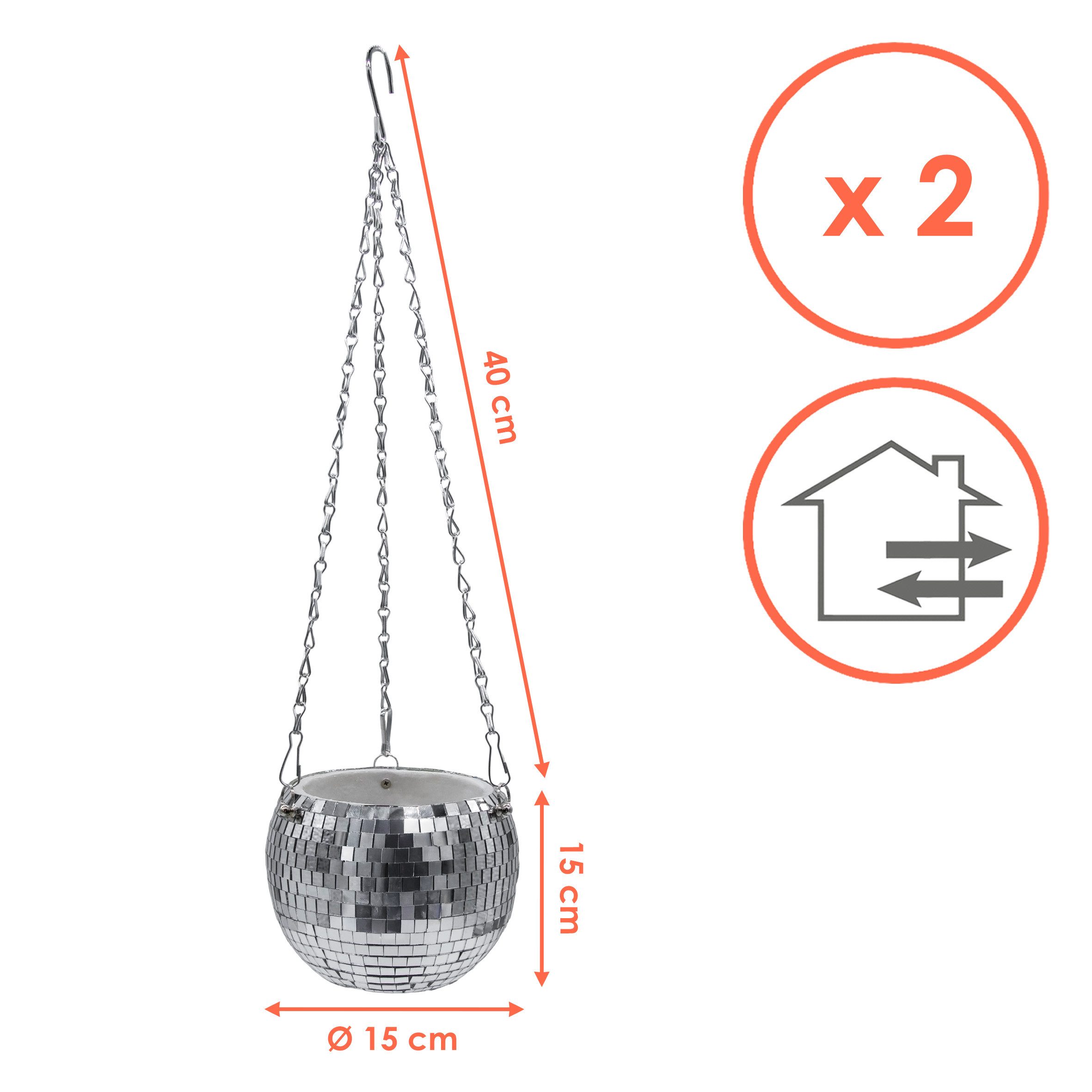 Spetebo Blumentopf Hänge Pflanztopf im Discokugel Design 15 cm mit Metallkette (Anzahl, 1 St., Stück), leicht, robust und einfach zu reinigen