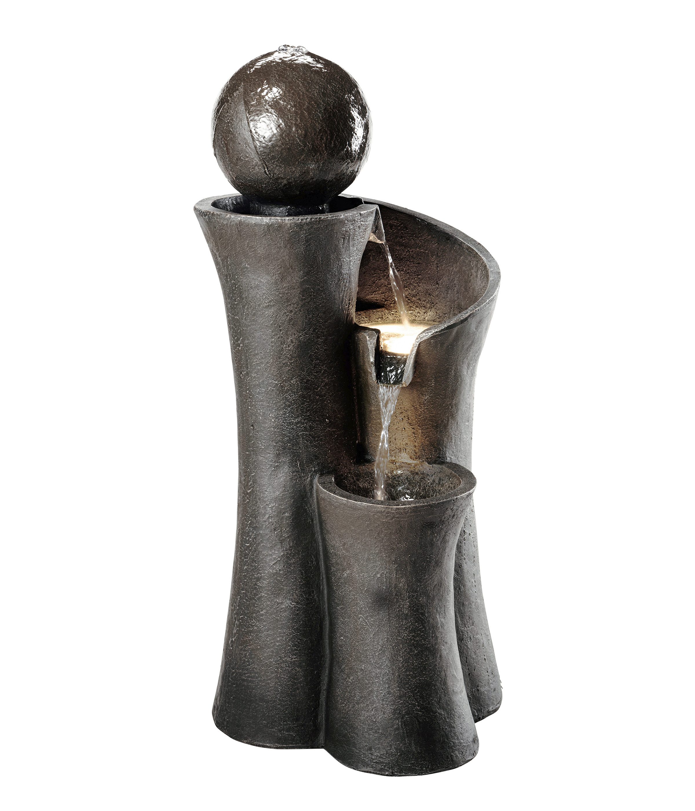 Dehner Gartenbrunnen Acapulco, LED Beleuchtung, ca. 100 x 45 x 42.5 cm, säulenförmiges Wasserspiel aus Kunststein inkl. Pumpe, Trafo