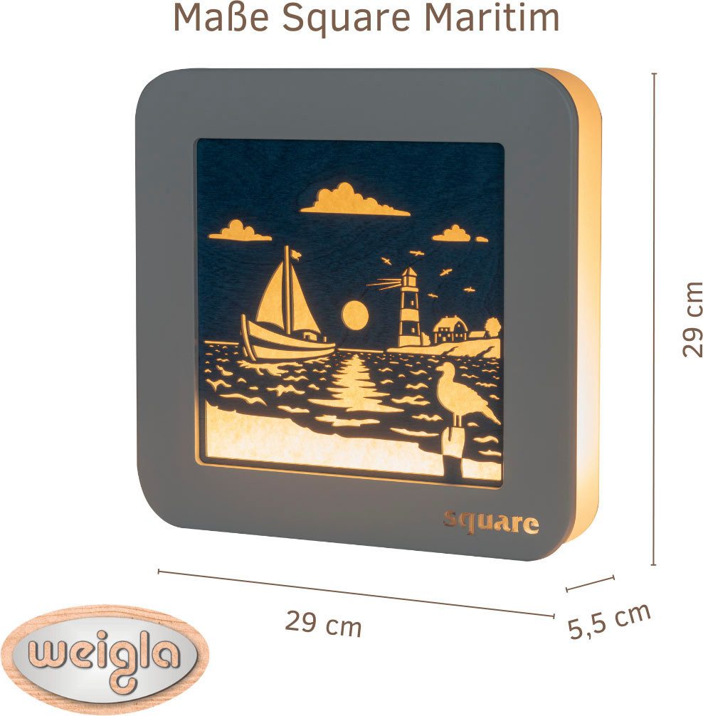 Weigla LED Dekolicht Square Wandbild Maritim, Batterie & Timer, WEIẞ-BLAU, günstig online kaufen