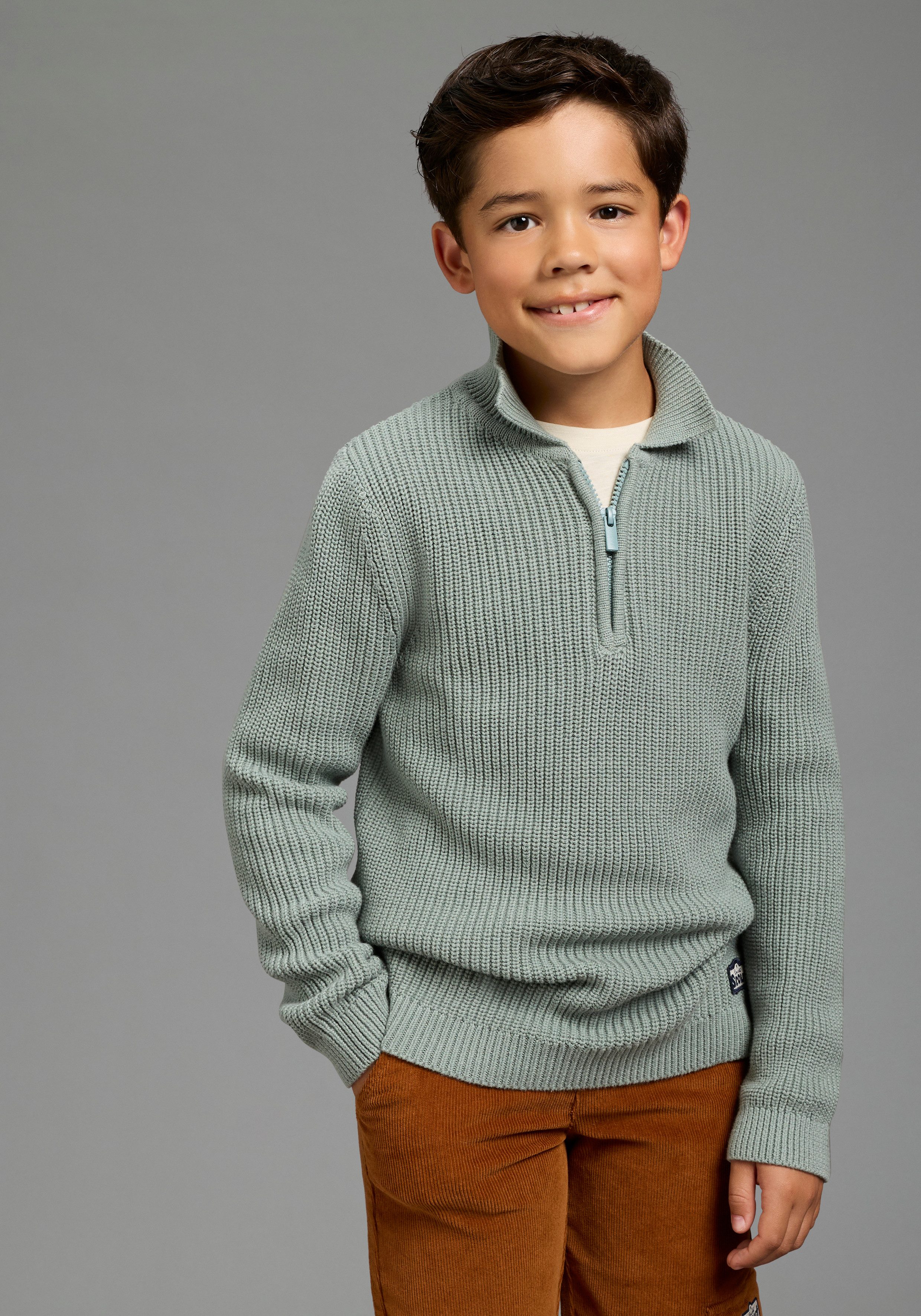 Scout Strickpullover Strickpullover mit Kragen und Reißverschluss - NEU von SCOUT mit langen Ärmeln, aus Strickmaterial mit hohem Baumwollanteil