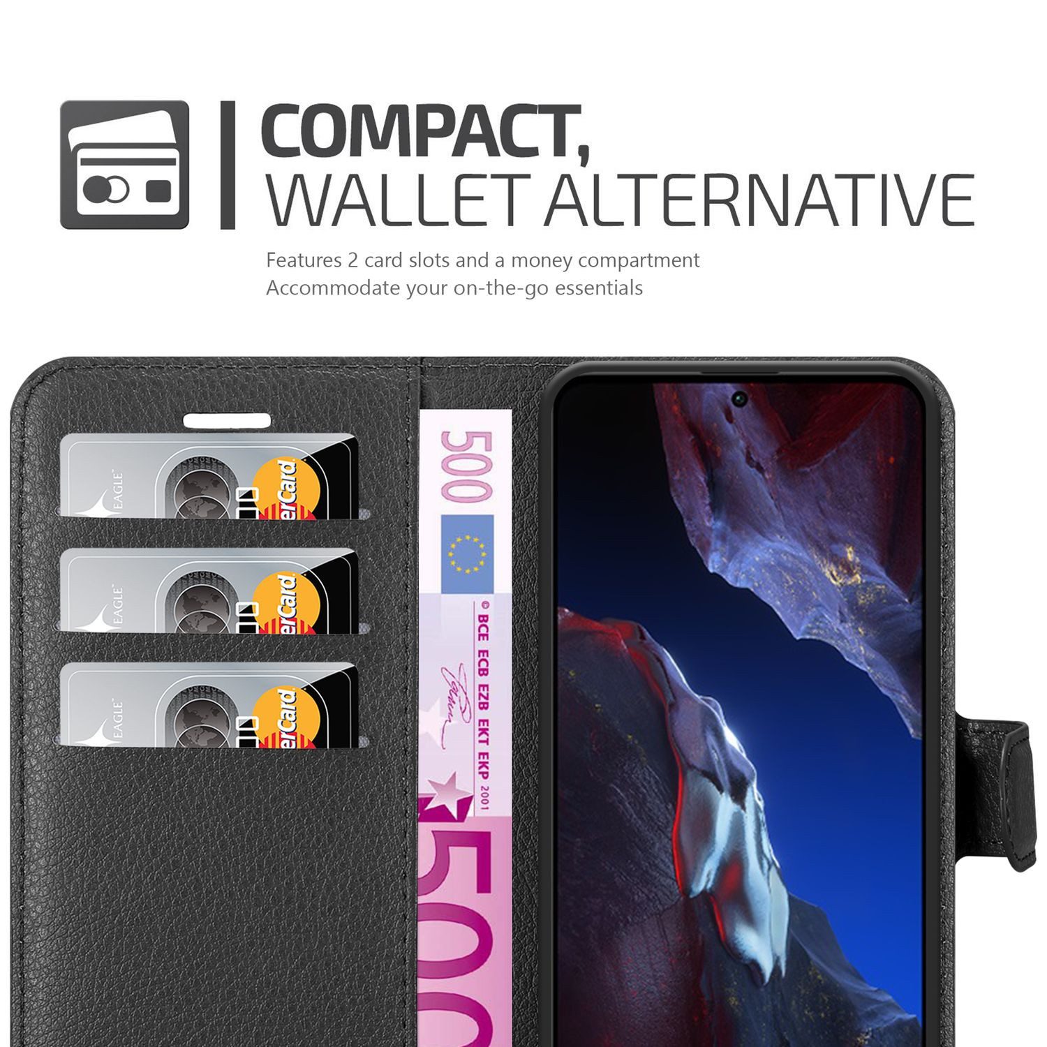 Cadorabo Handyhülle für Xiaomi Poco F5 Pro Hülle Xiaomi Poco F5 Pro, Hülle Schutzhülle mit Standfunktion, Kartenfach und Magnetverschluss