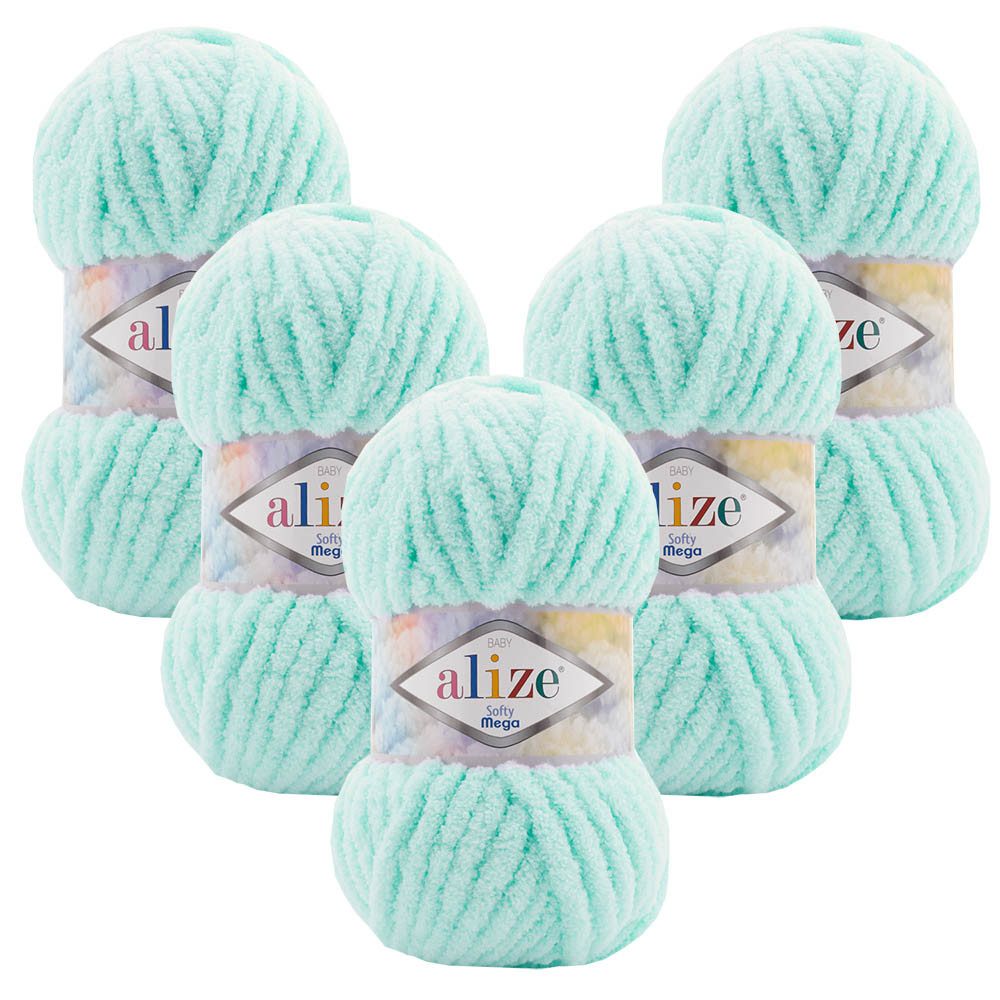 Alize 5 x ALIZE Softy Mega Häkelwolle, 70 m, Babywolle, flauschig,Plüsch,bulky,weiches Garn