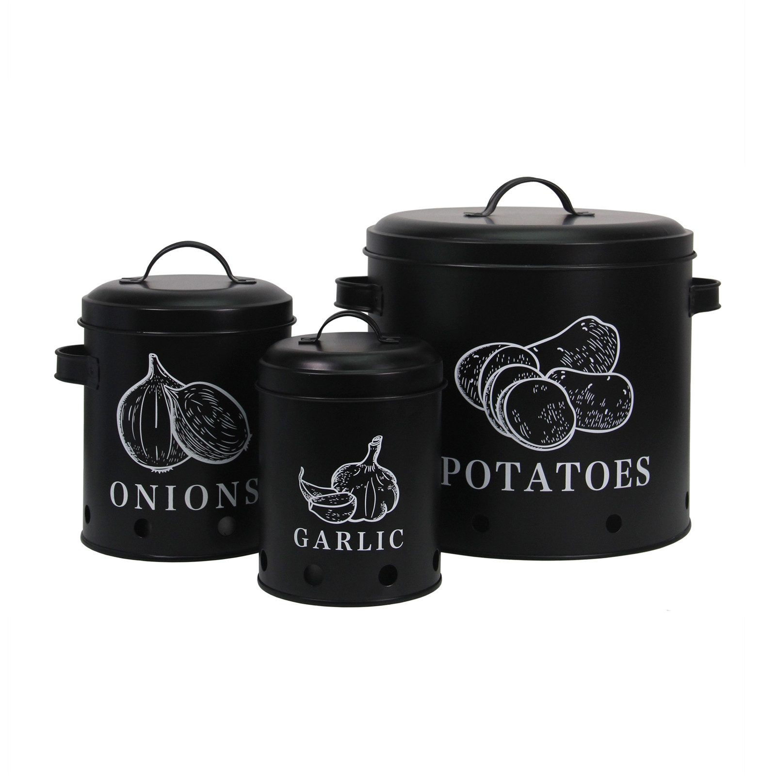 Neuetischkultur Vorratsdose Vorratsdosen 3er-Set Landhaus Schwarz, Eisen, (Set, 3-tlg., 3 Vorratsdosen), aus Metall für Kartoffeln Zwiebeln Knoblauch