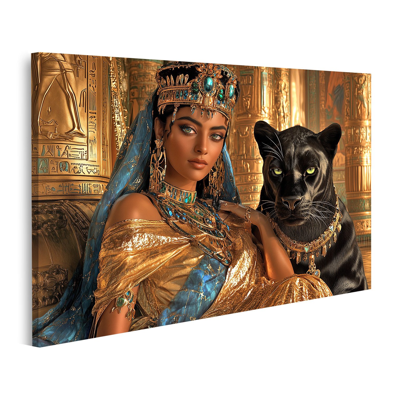 islandburner Leinwandbild, Ägyptische Königin mit schwarzem Panther günstig online kaufen