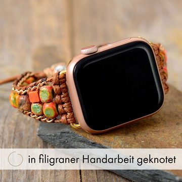 BENAVA Smartwatch-Armband Smart Watch Band - Jaspis Perlen Orange Bunt, Handgemacht
