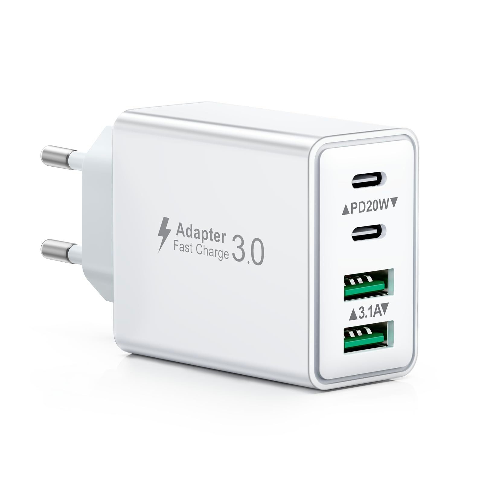 Bundviel 4-fach Schnellladegerät 40W Netzteil 2x USB-C + 2x USB USB-Ladegerät