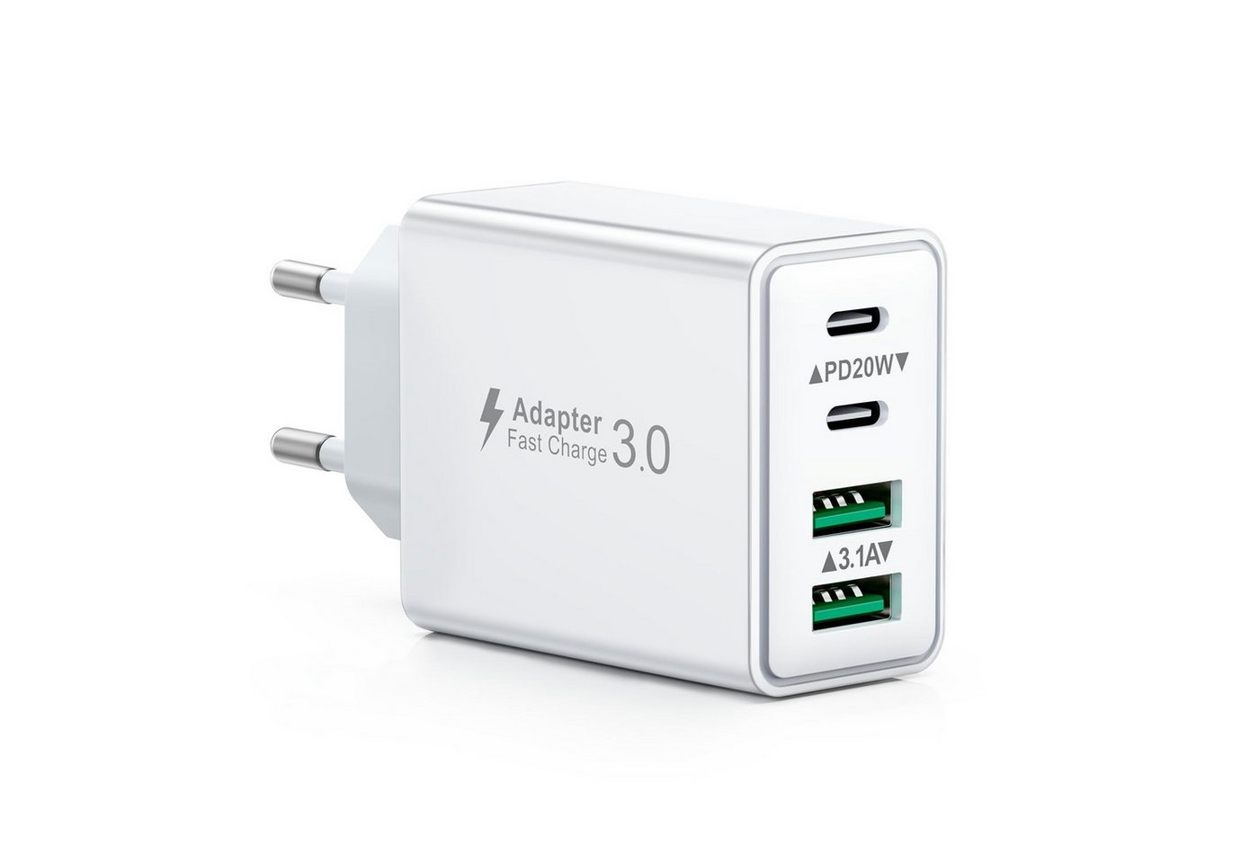 Bundviel 4-fach Schnellladegerät 40W Netzteil 2x USB-C + 2x USB USB-Ladegerät